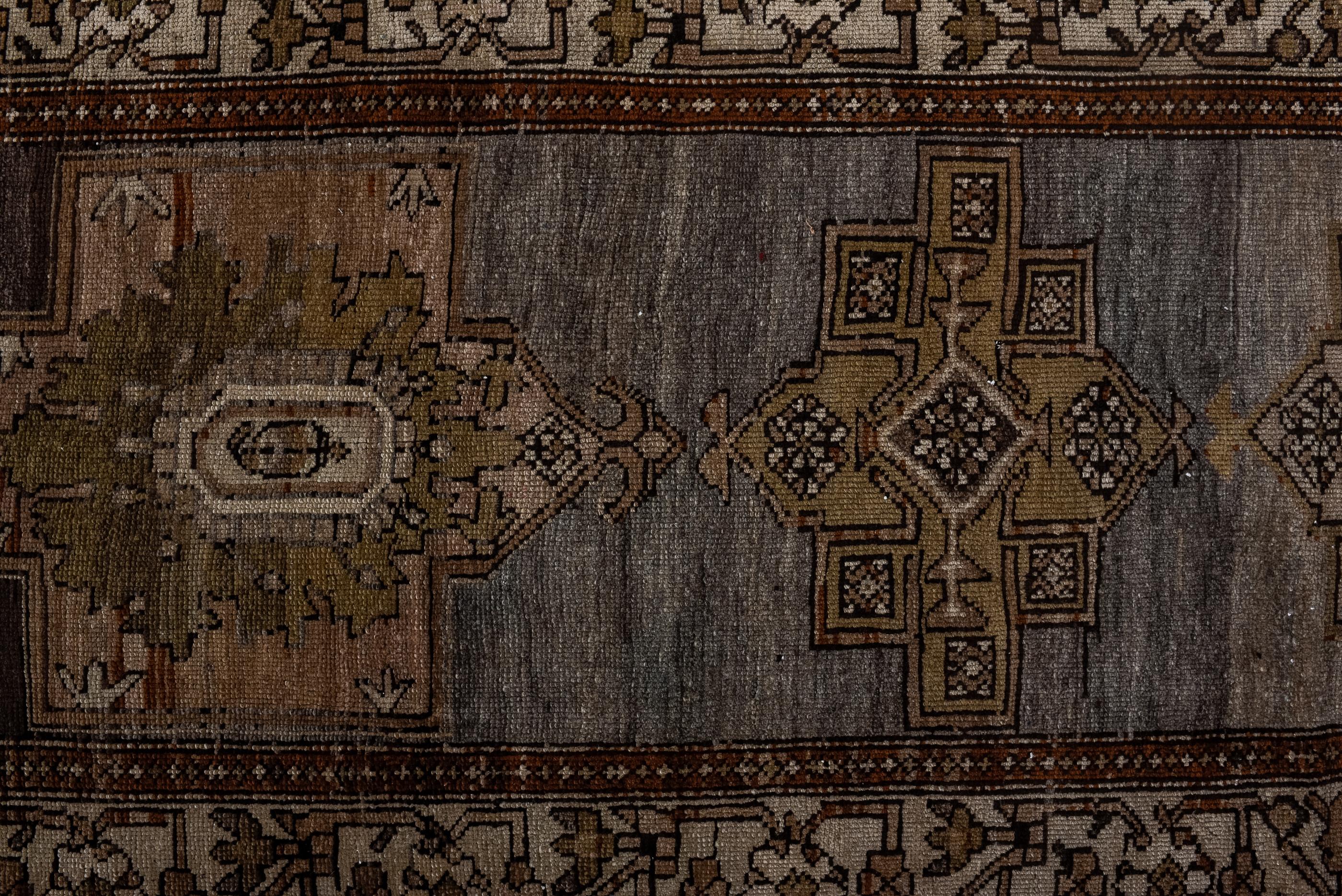 Hand-Knotted Antique Malayer with Slate Field and a Cream Border For Sale