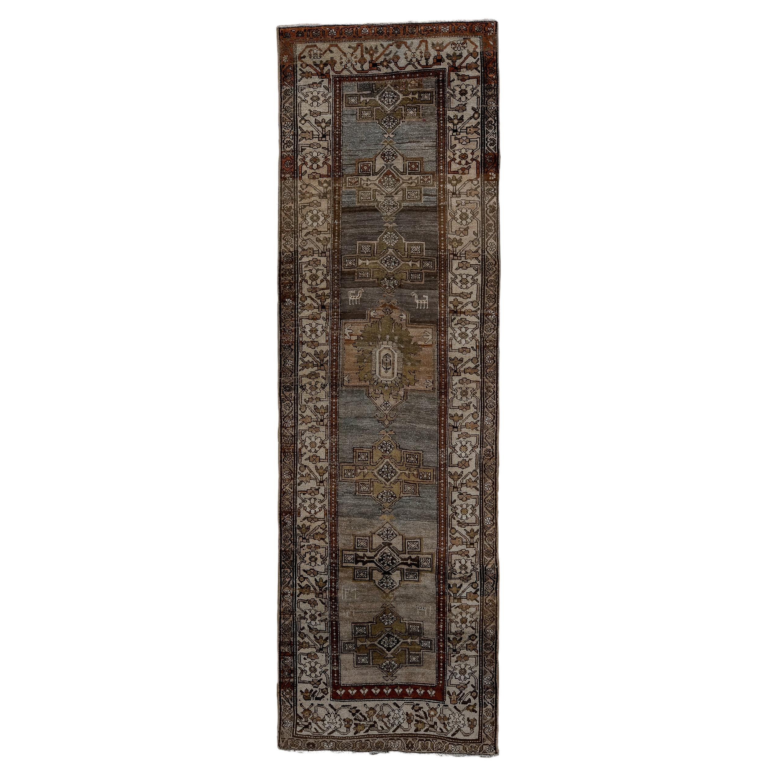 Antique Malayer with Slate Field and a Cream Border For Sale