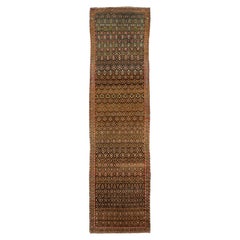 Chemin de table antique en laine de Malayer fait à la main en Brown avec motif floral