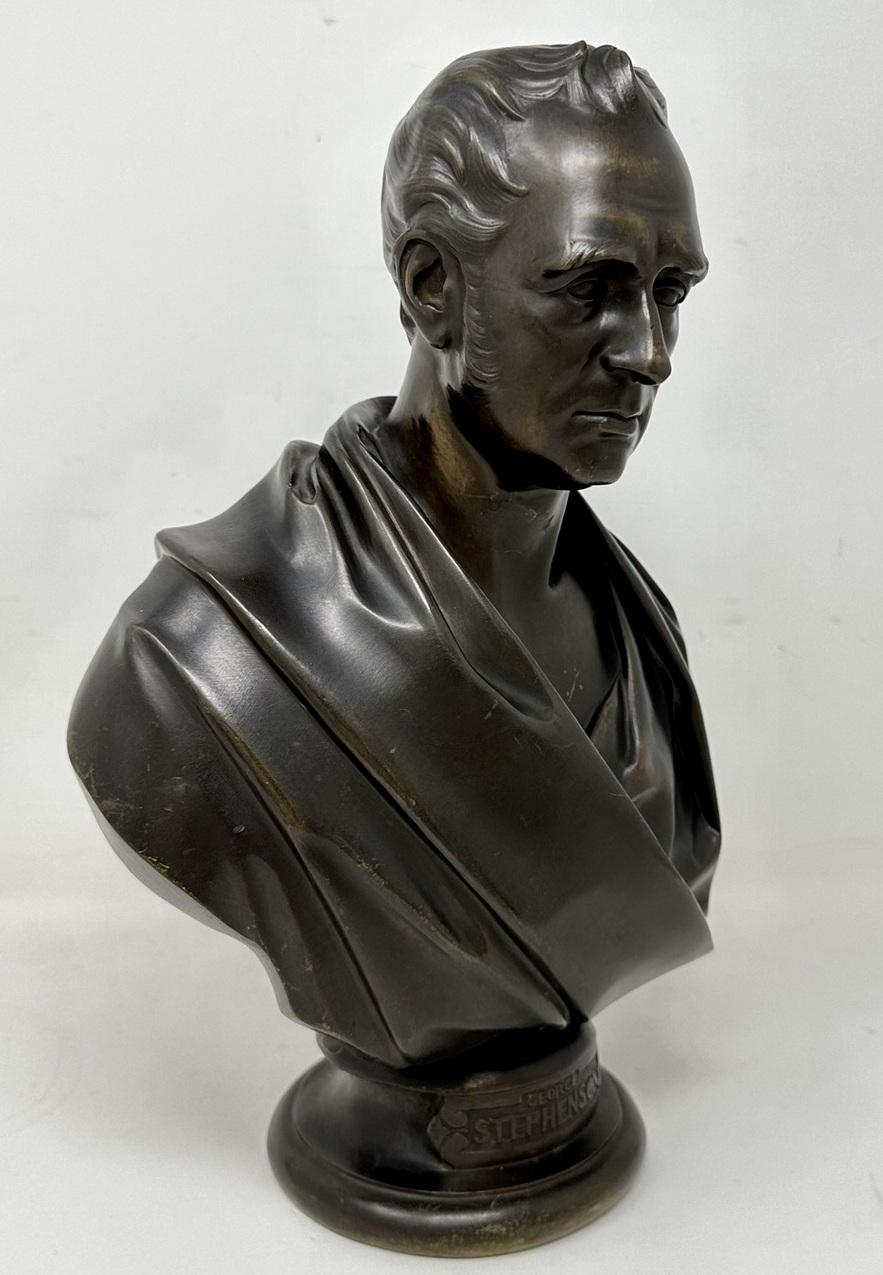 Early Victorian Antique Male Bronze Bust George Stephenson Railways Interest Edward William Wyon For Sale