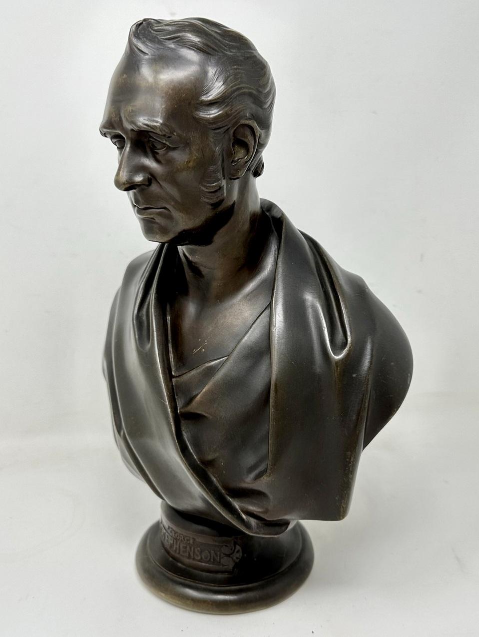 English Antique Male Bronze Bust George Stephenson Railways Interest Edward William Wyon For Sale