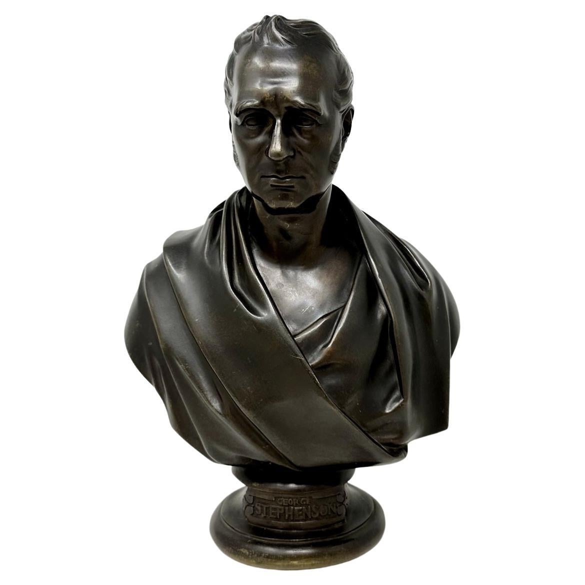 Antique Male Bronze Bust George Stephenson Railways Interest Edward William Wyon