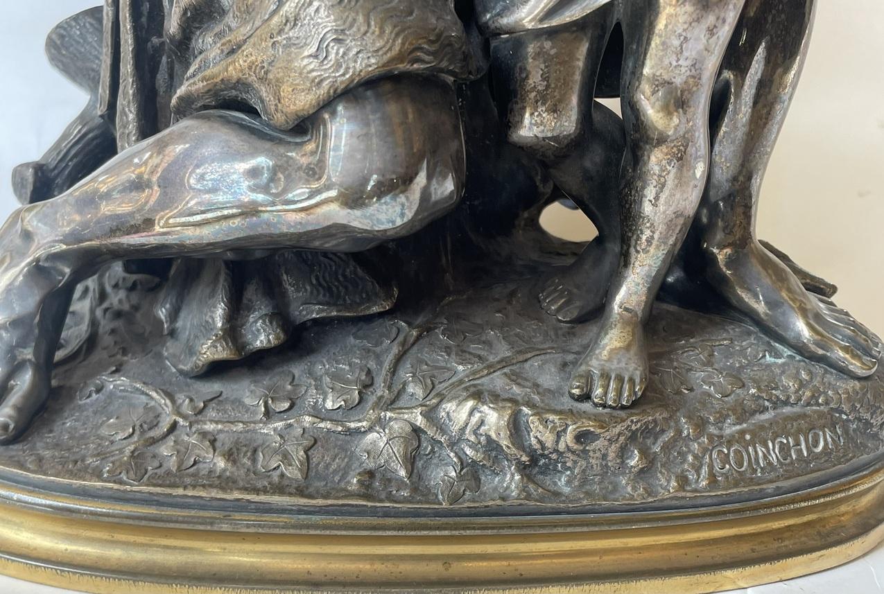 French Antique Male Figural Bronze The Flute Lesson Jacques Antoine Théodore Coinchon