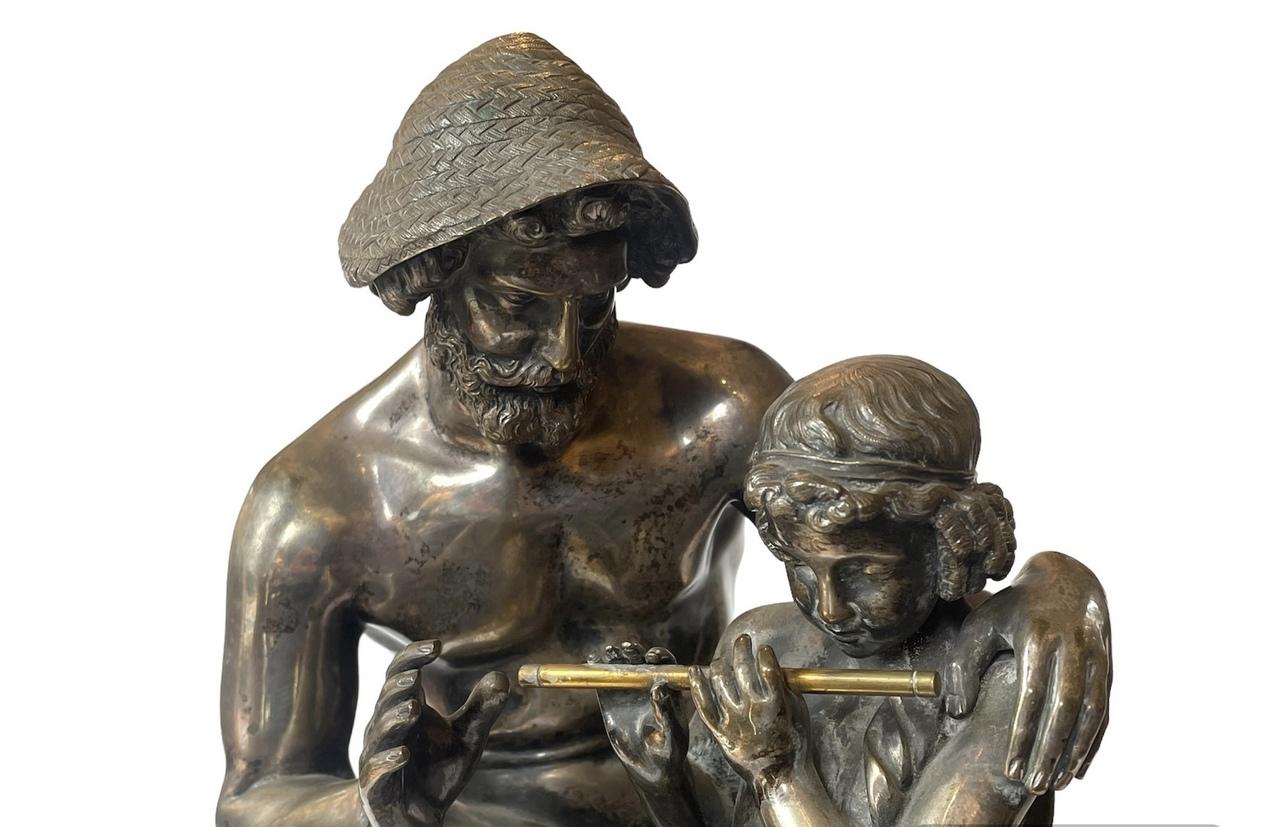 Antique Male Figural Bronze The Flute Lesson Jacques Antoine Théodore Coinchon In Good Condition In Dublin, Ireland