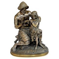 Antique Male Figural Bronze The Flute Lesson Jacques Antoine Théodore Coinchon