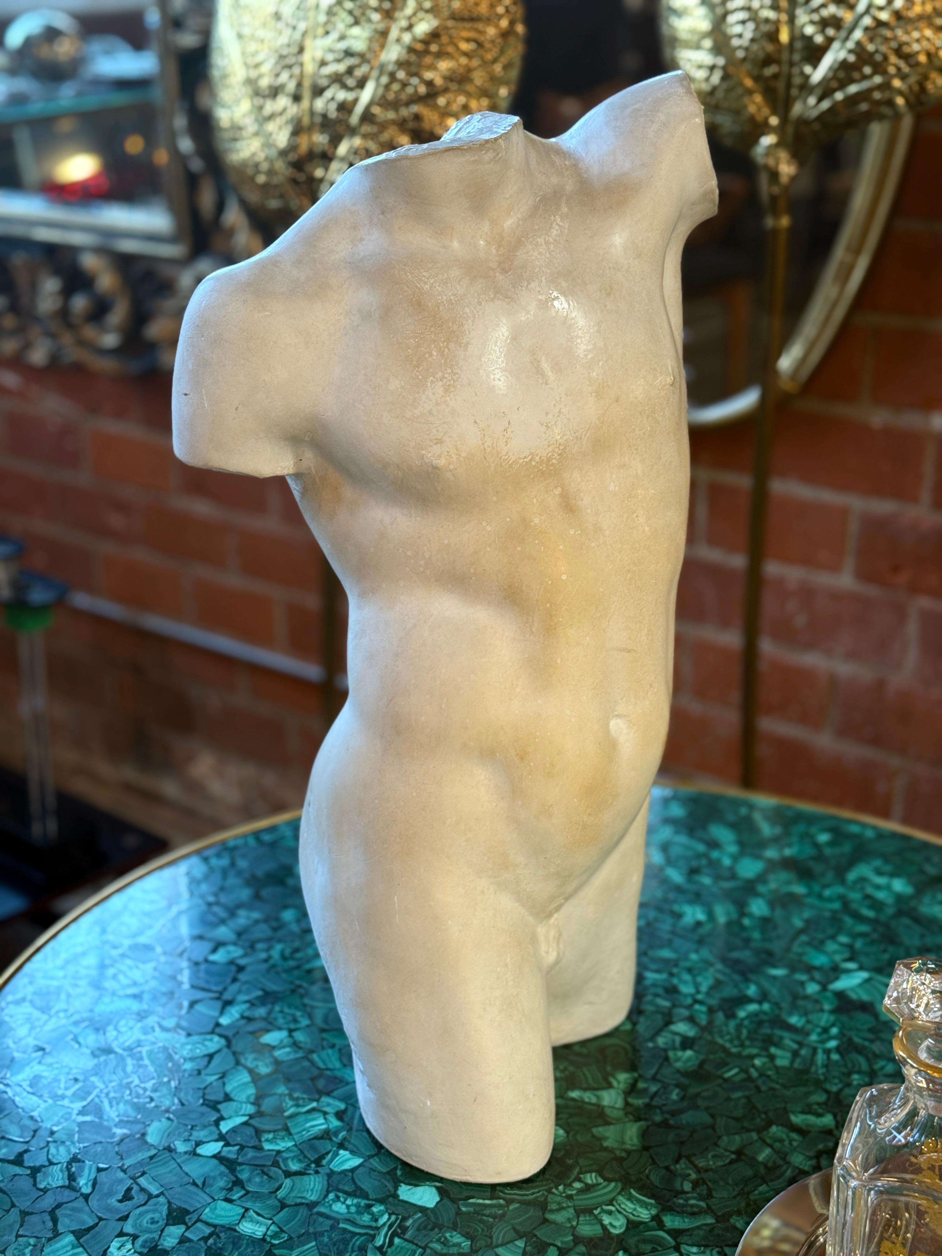 Antique Male Torso Bust Yeso en venta