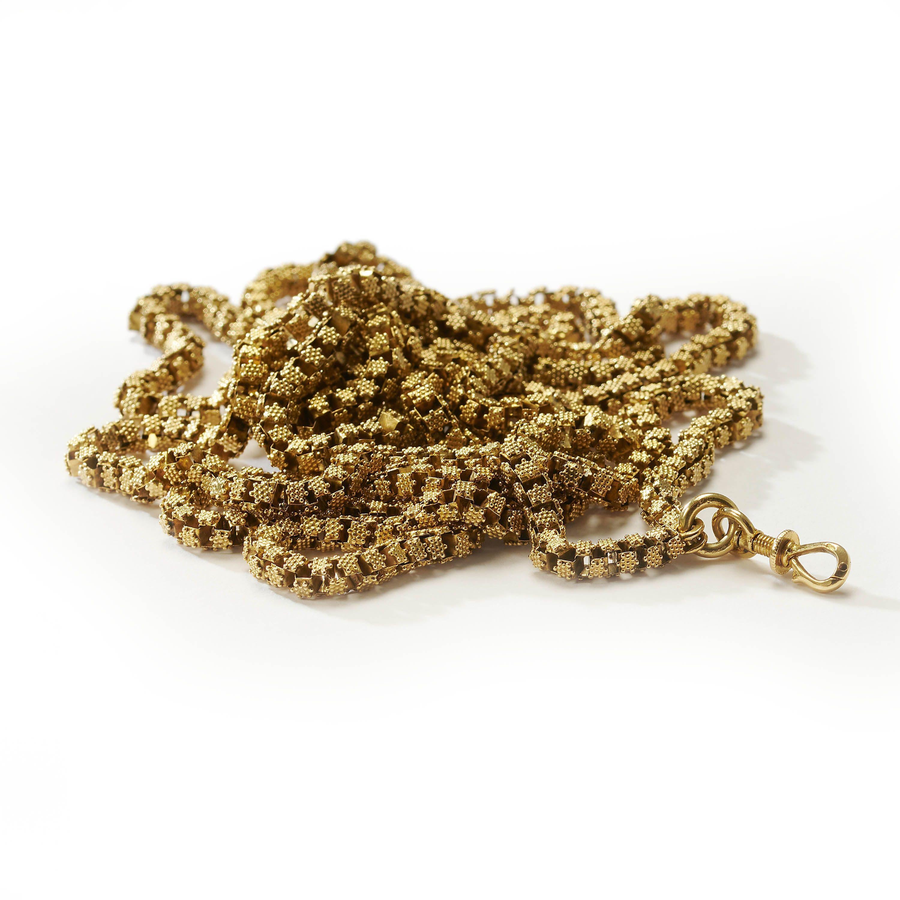 Women's Antique Maltese Gran Spinat 18ct Gold Stars Link Long Chain, circa 1830 For Sale