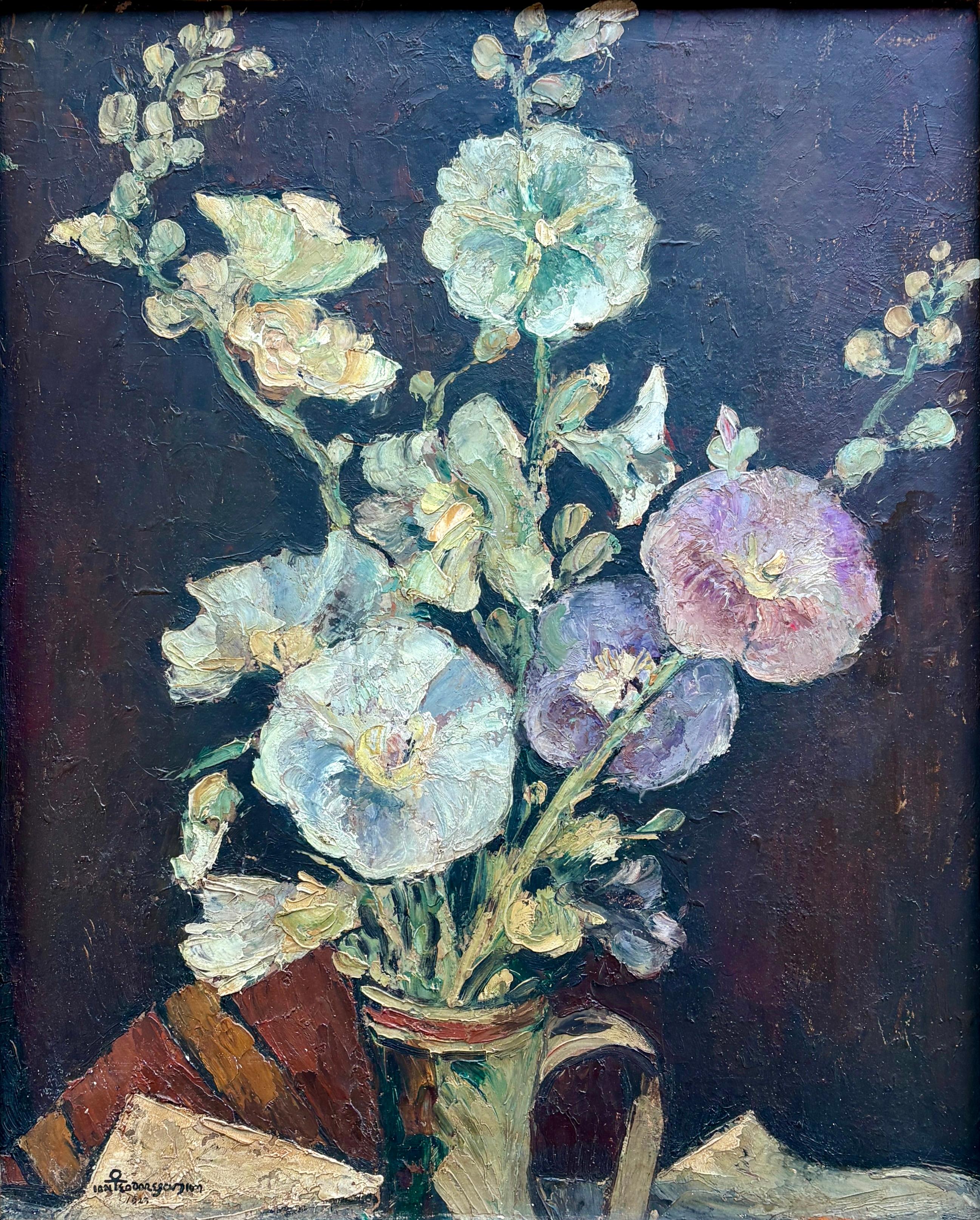 Roumain Ancienne peinture à l'huile maltaise d'une nature morte florale datée de 1923 en vente