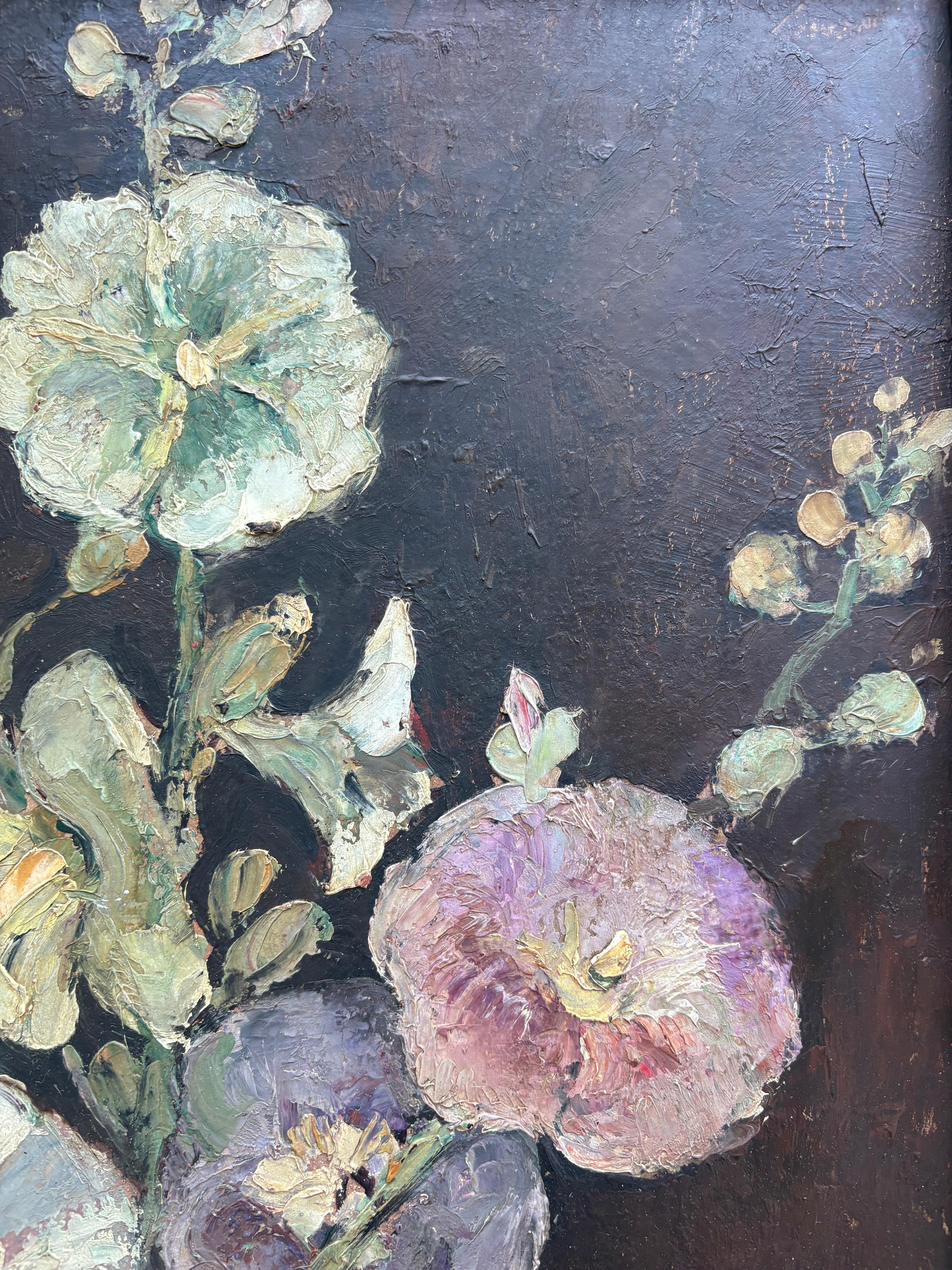 Peint à la main Ancienne peinture à l'huile maltaise d'une nature morte florale datée de 1923 en vente