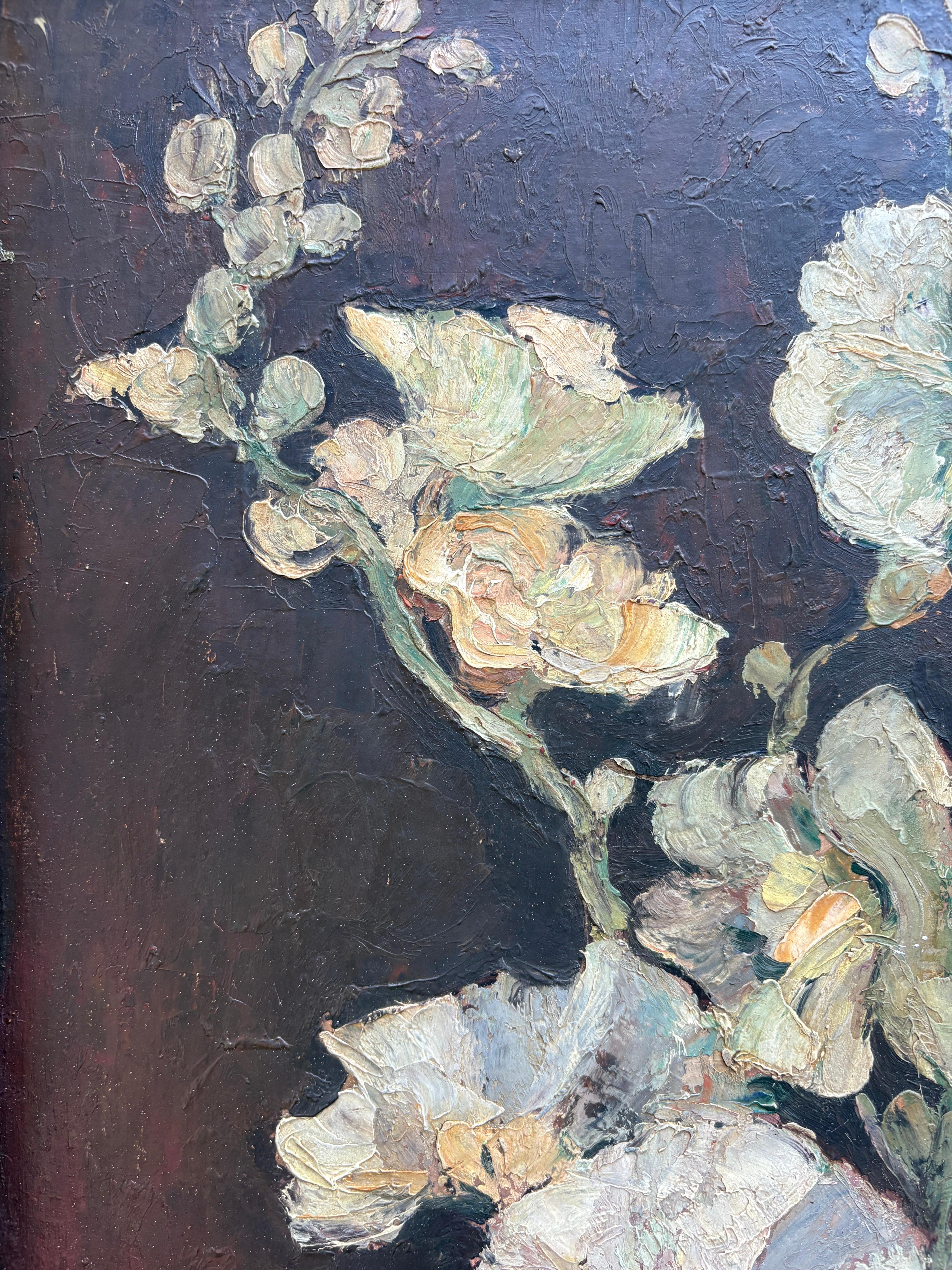 Ancienne peinture à l'huile maltaise d'une nature morte florale datée de 1923 Bon état - En vente à COLMAR, FR