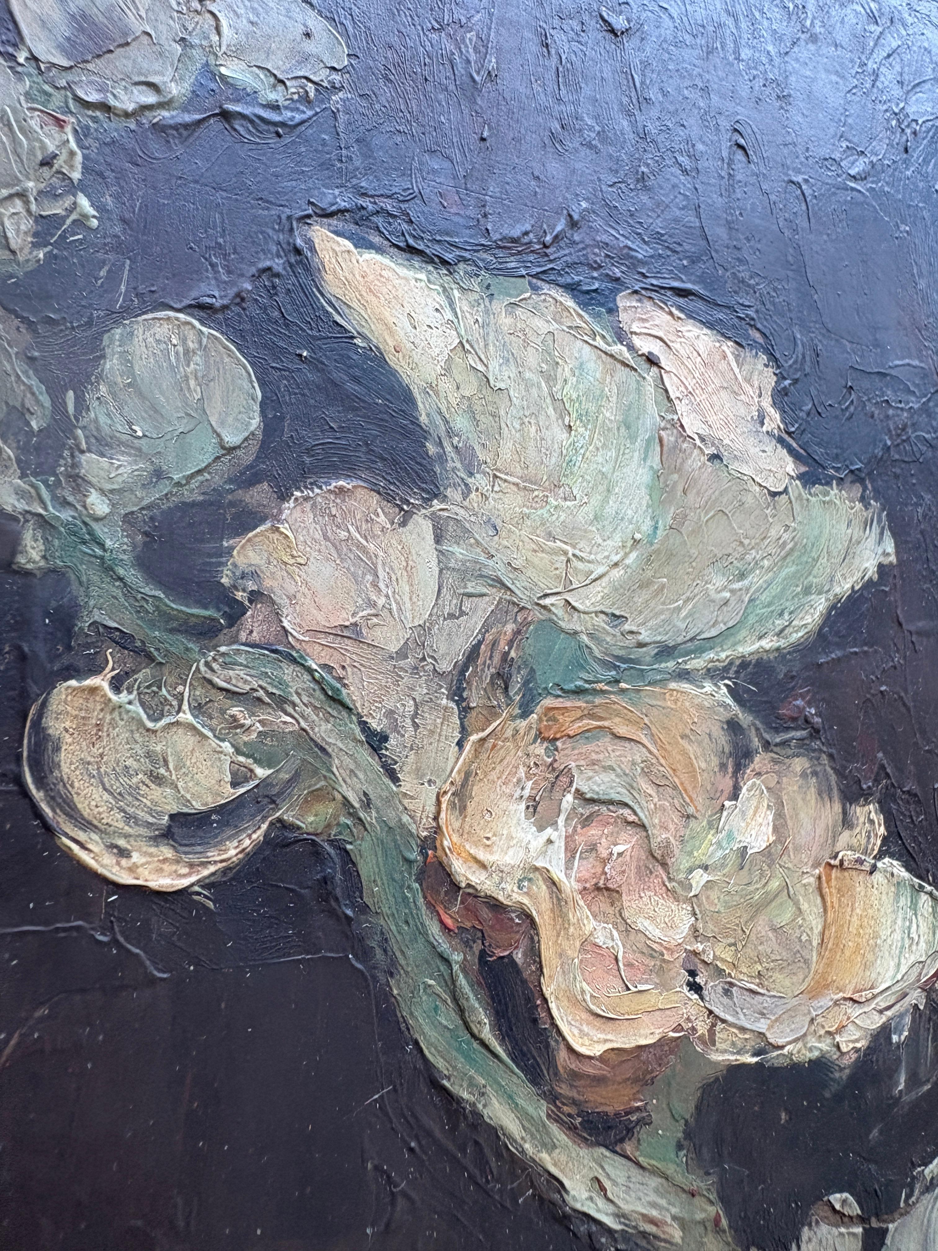 Début du 20ème siècle Ancienne peinture à l'huile maltaise d'une nature morte florale datée de 1923 en vente