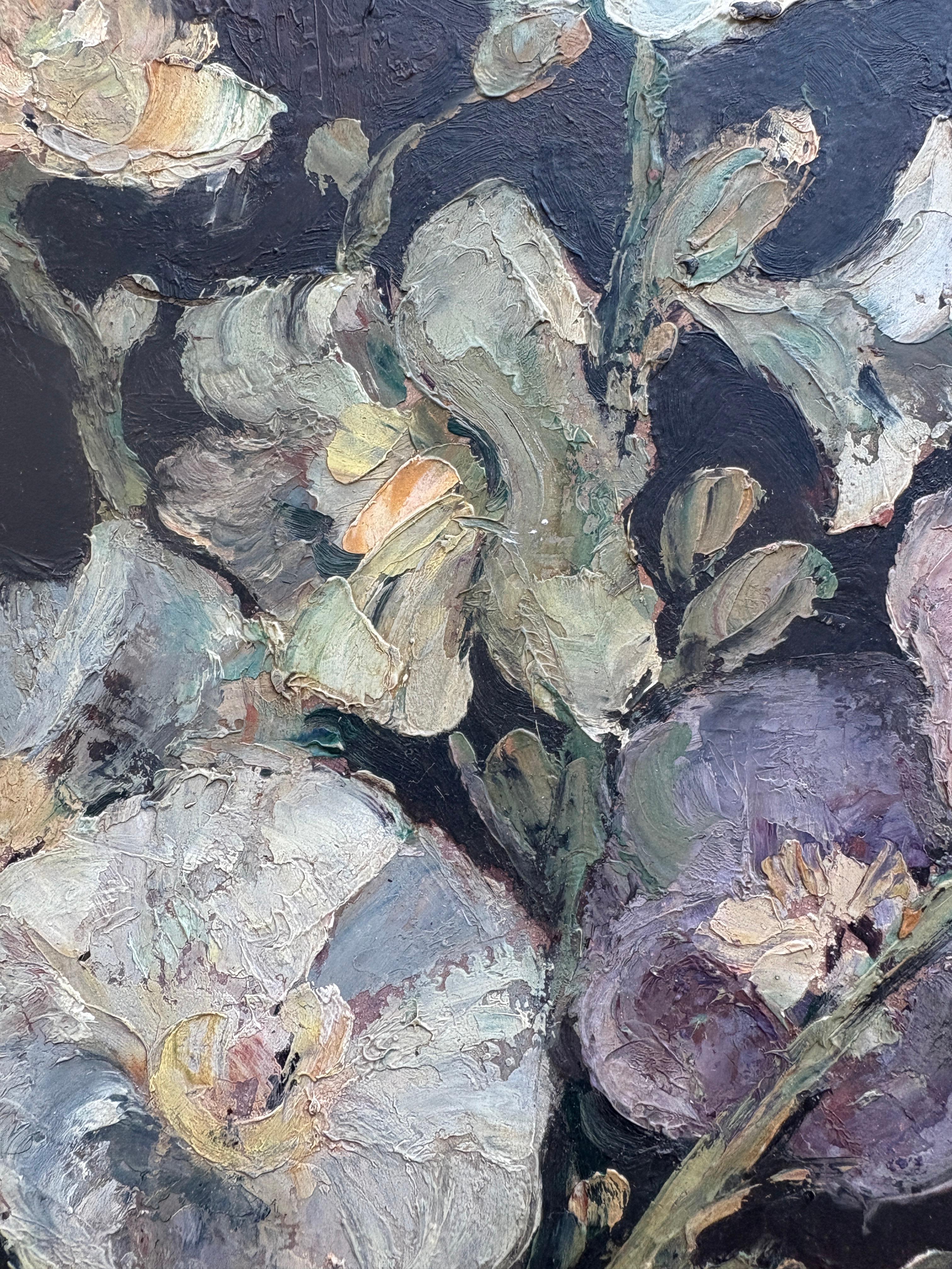Ancienne peinture à l'huile maltaise d'une nature morte florale datée de 1923 en vente 1