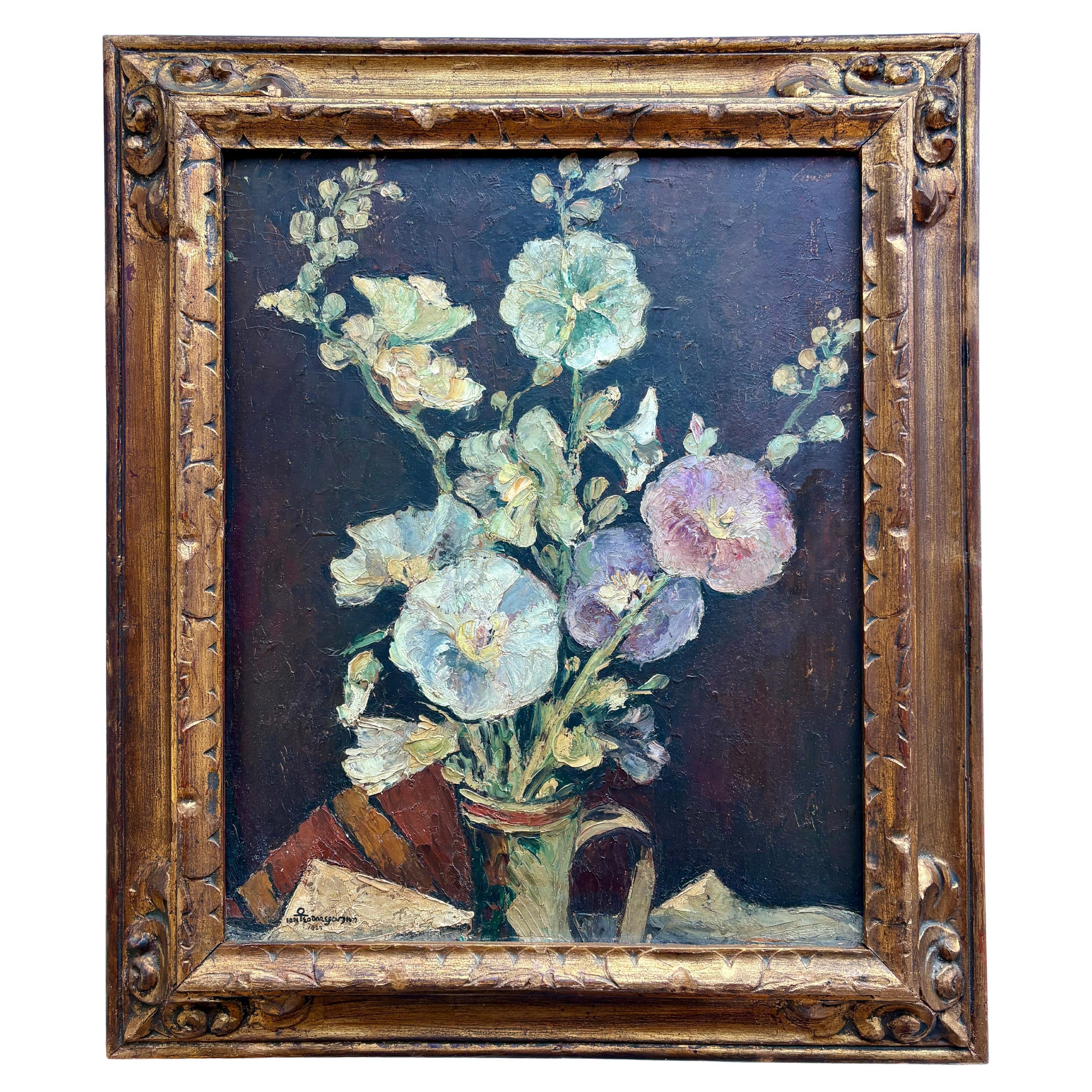 Antique East European Oil Painting of Floral Still-Life Dated 1923