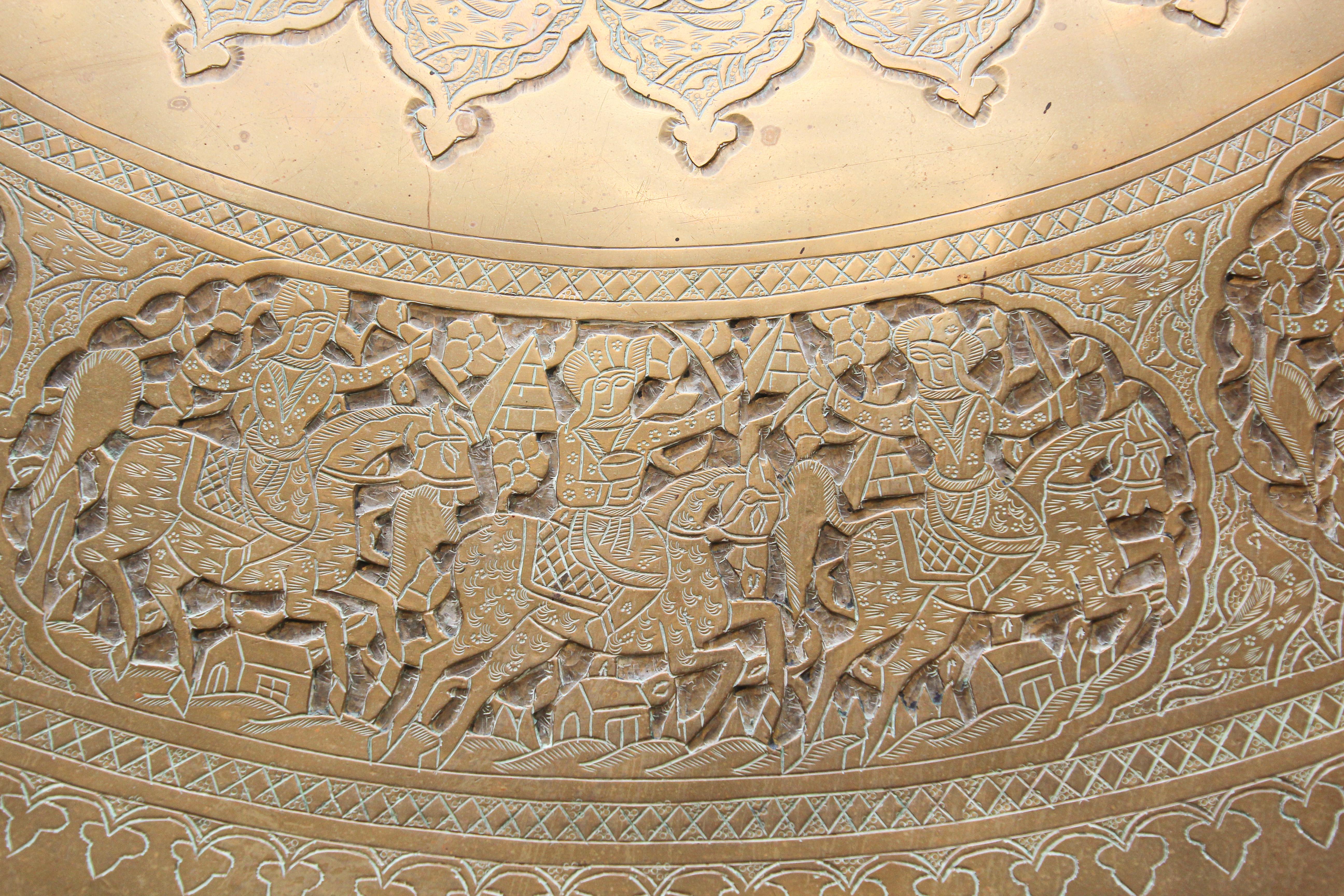 20th Century Antique Mamluk Moorish Brass Tray Table with Calligraphy