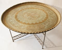 Antique Mamluk Moorish Brass Tray Table with Calligraphy