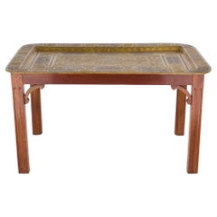 Antique Mamluk Revival Brass and Silver Inlaid Tray Table