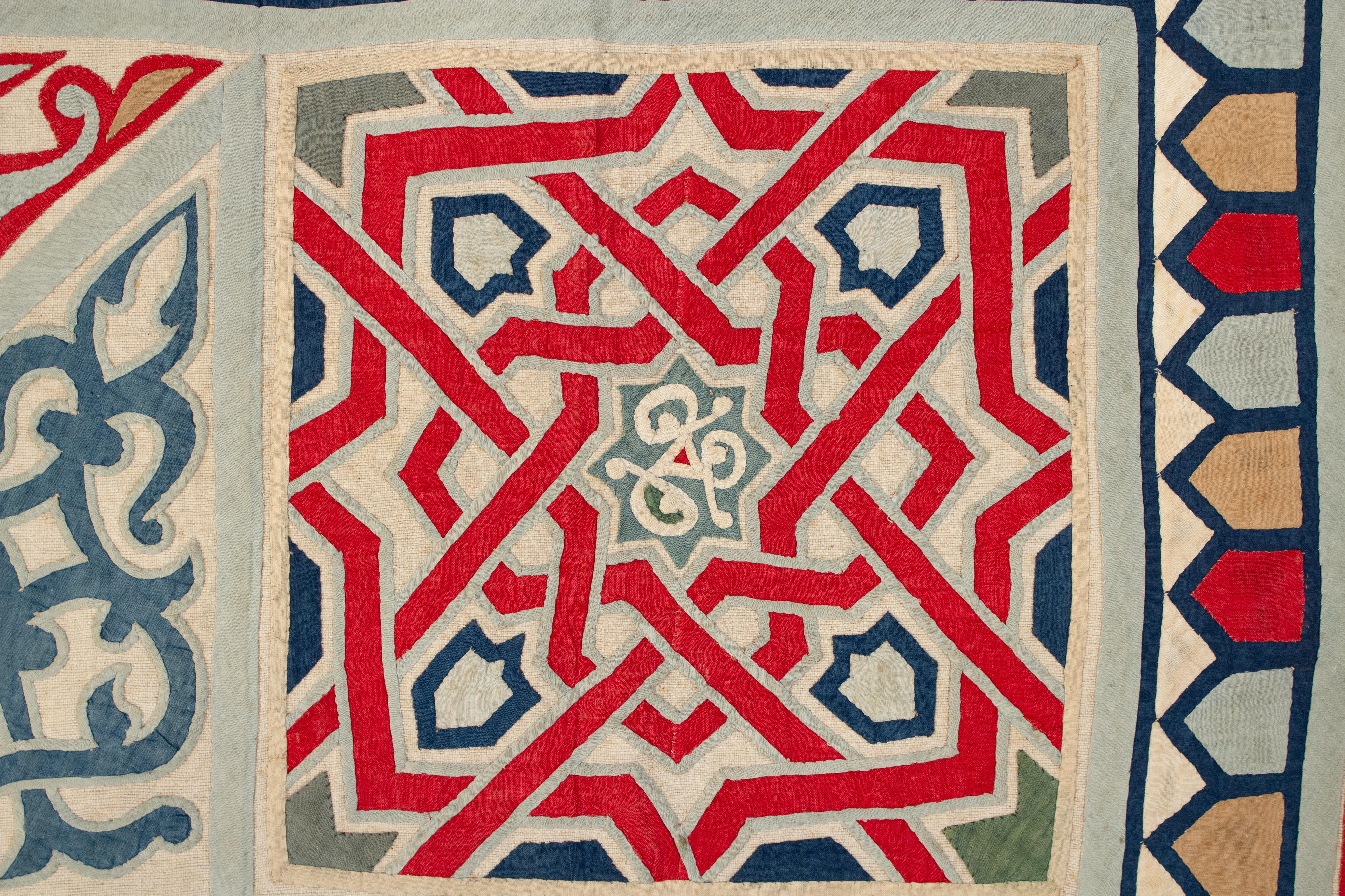 Hand-Woven Antique Mamluk Revival Egyptian Khedival Khayamiya Cotton Appliquè Hanging For Sale