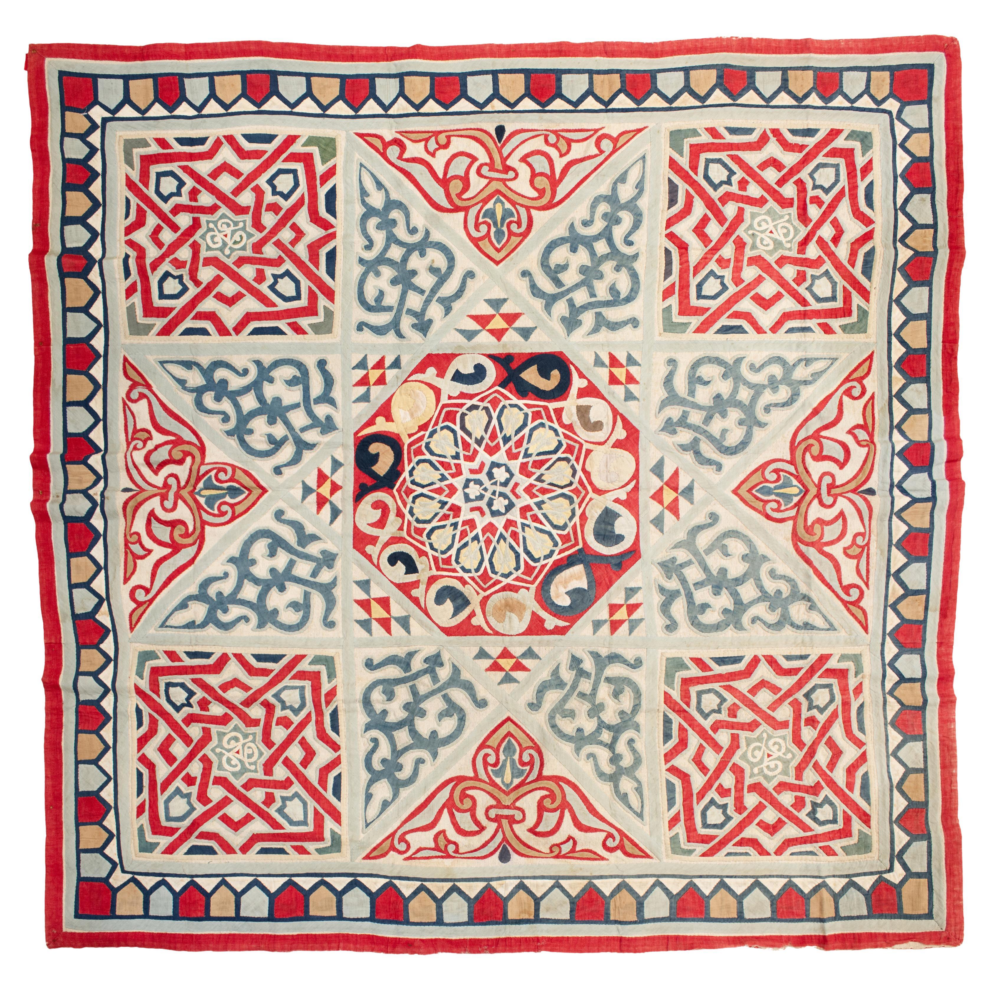 Antique Mamluk Revival Egyptian Khedival Khayamiya Cotton Appliquè Hanging For Sale