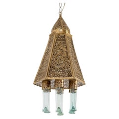 19th Century Egyptian Mamluk Revival Pierced Brass Mosque Hanging Lamp