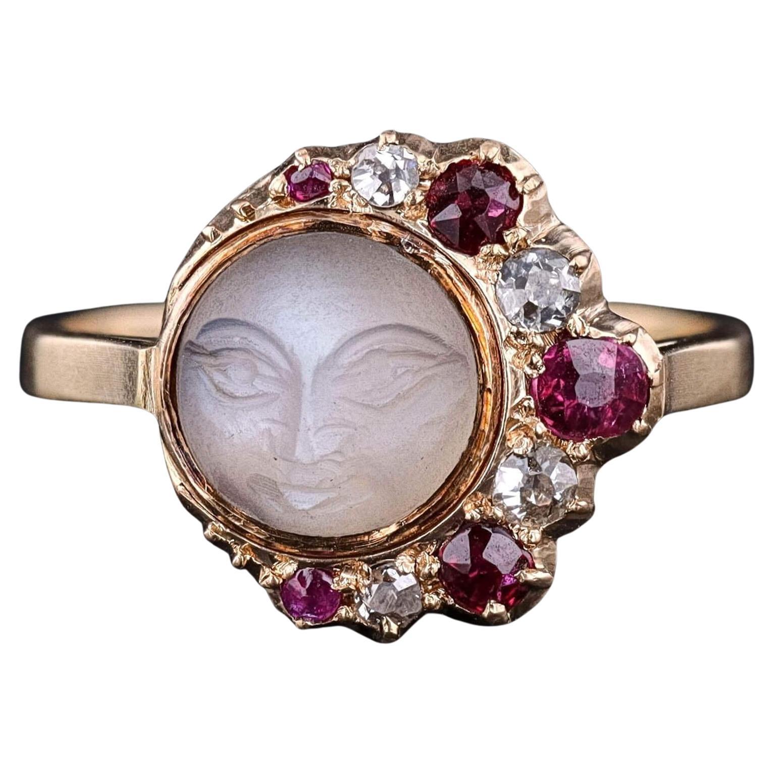 Bague ancienne homme dans la lune en or 14k en vente