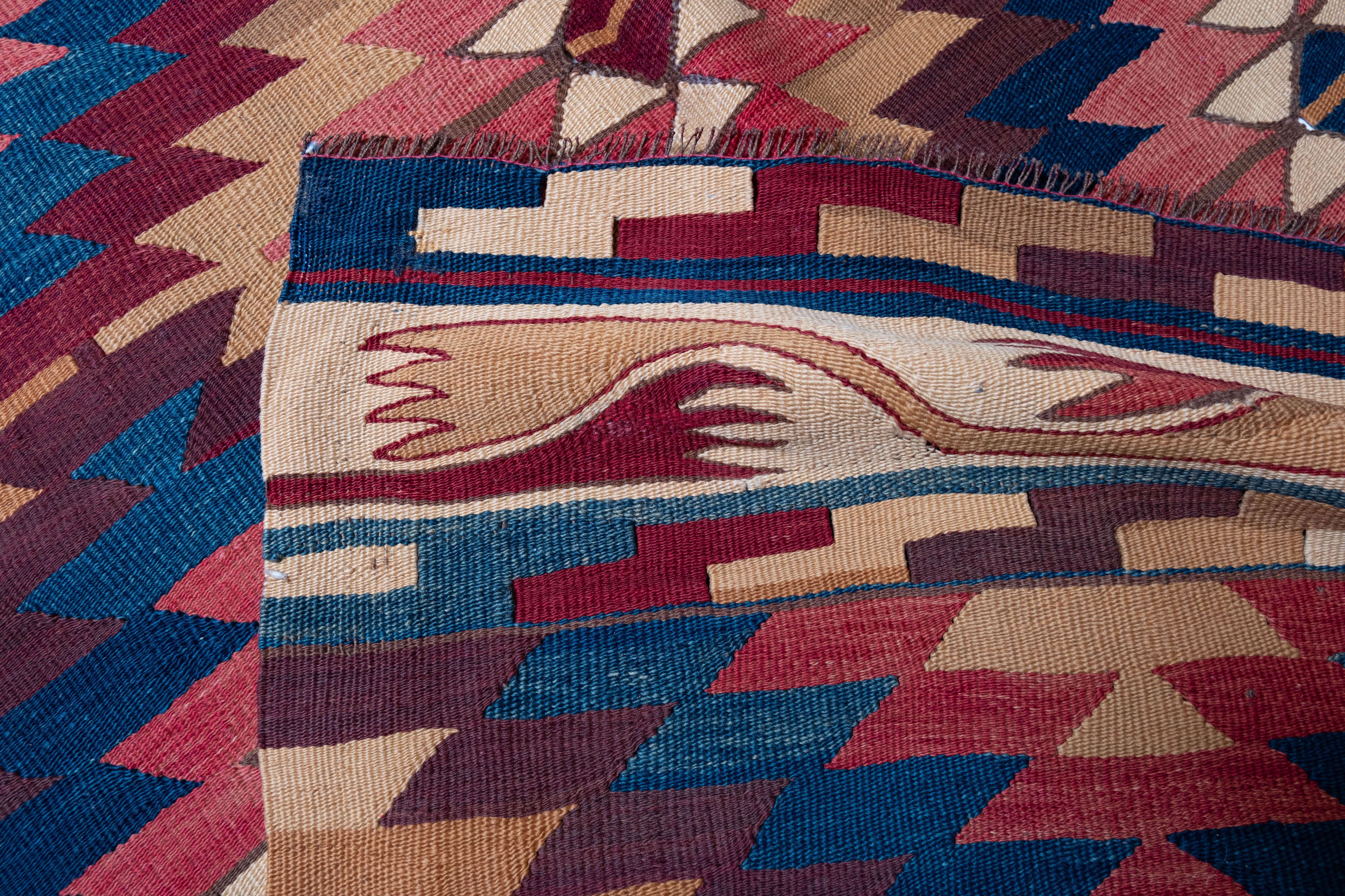 Antique Manastir Kilim Northwest Anatolian Old Rug Turkish Carpet In Fair Condition For Sale In Tokyo, JP