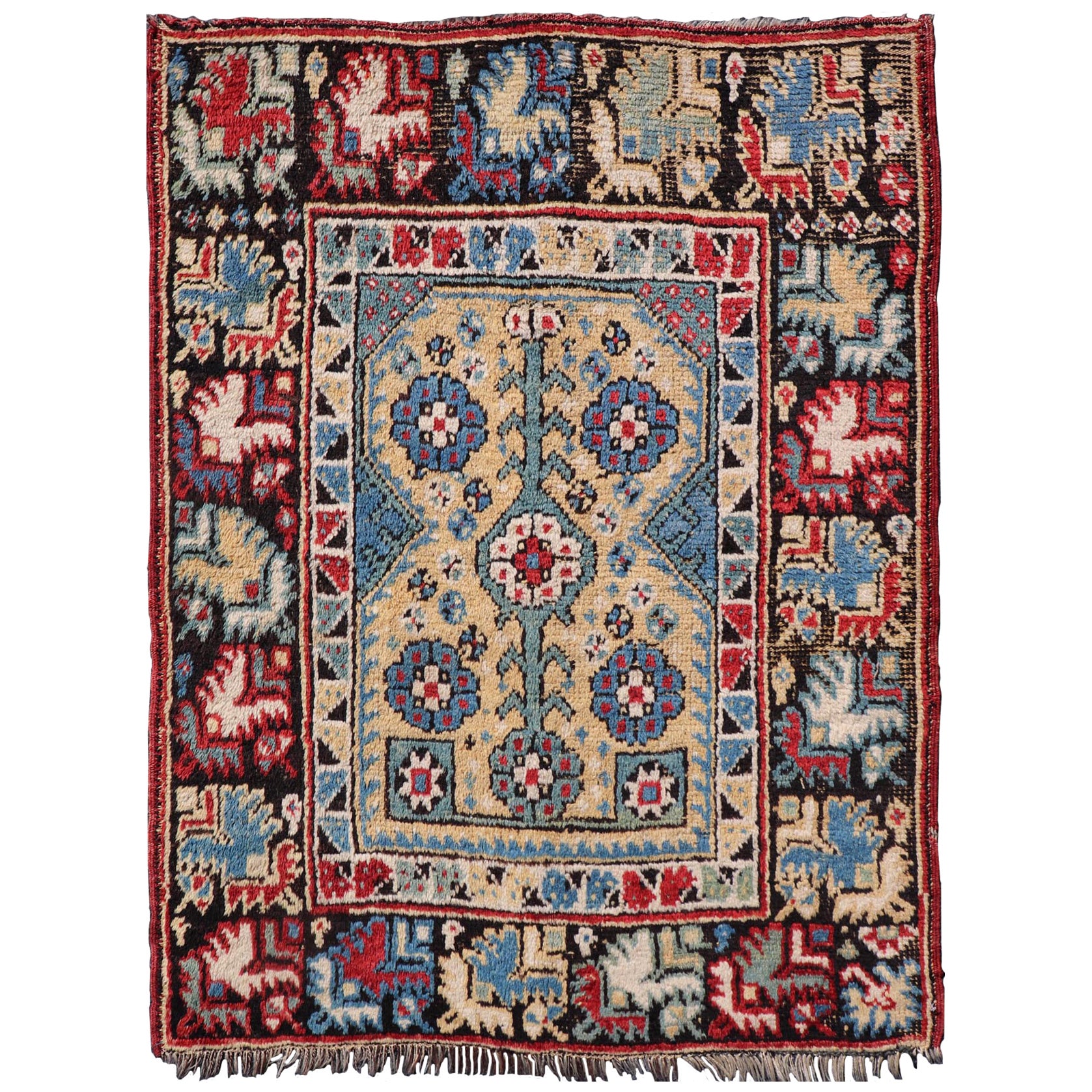 Tapis ancien Manastir avec médaillon floral 3'3 x 4'6