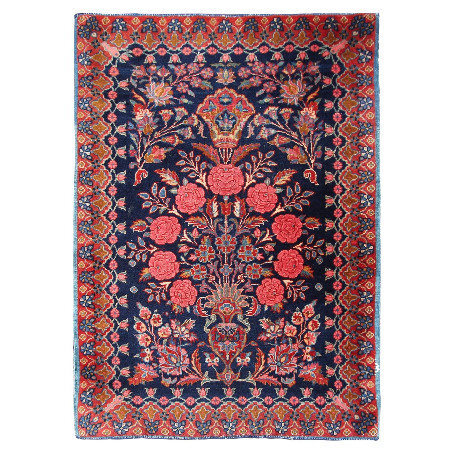 Antiker Manchester Kashan-Teppich, antiker persischer Kashan-Teppich 1890 66x92cm, 2x3