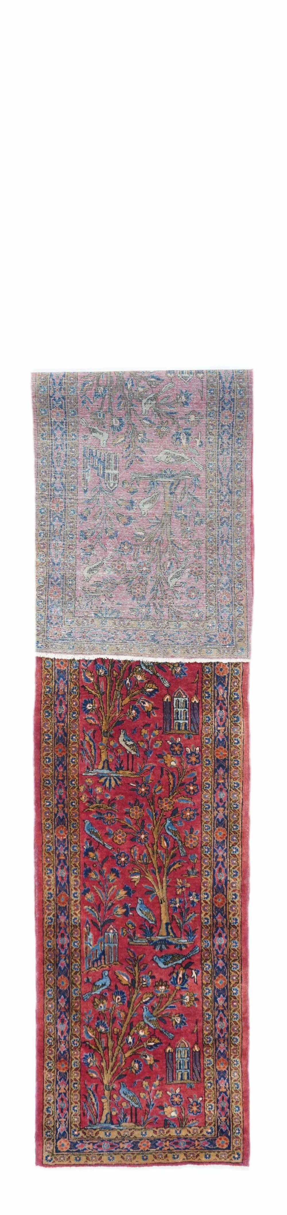 Antique Manchester Wool Kashan Runner 1'10'' x 9'11''.