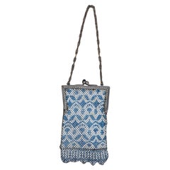 Vintage Mandalian Art Deco Enamel Mesh Purse Handbag Blue White Flapper Boho