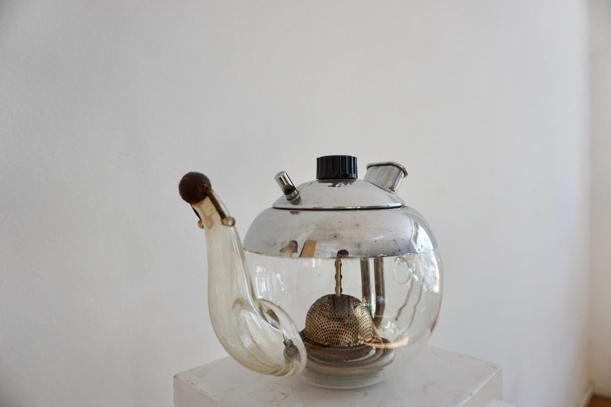 Ungherese Antica teiera in vetro mandarino di Elekthermax, anni '40, Ungheria Bauhaus in vendita