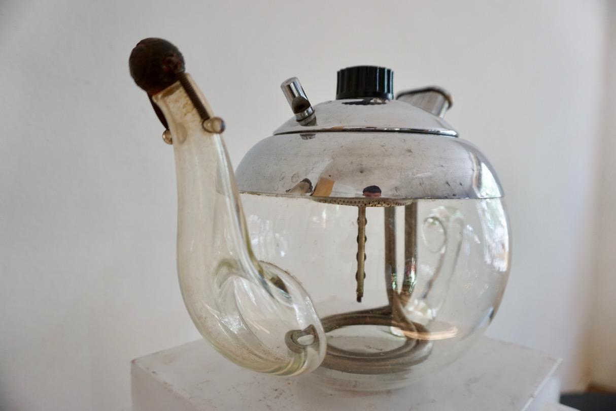 Antica teiera in vetro mandarino di Elekthermax, anni '40, Ungheria Bauhaus in vendita 1