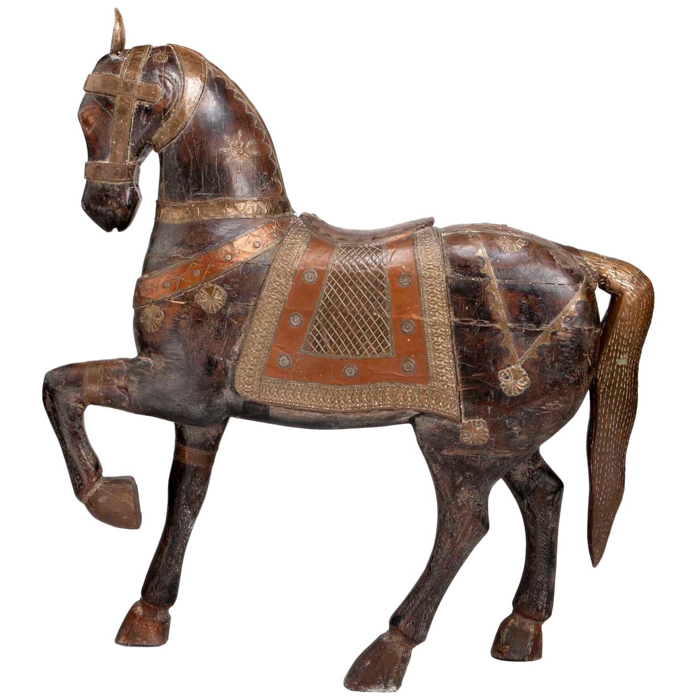 Antique Mango Wood Painted Horse from Delhi, India