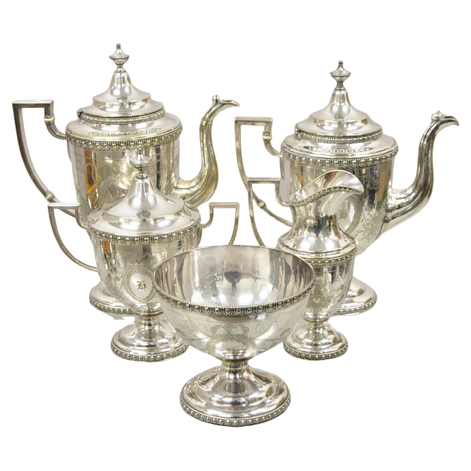 Antique Manhattan Plate Co. Silver Plated "July 4th 1861" Tea Set, 5 Pc Set For Sale