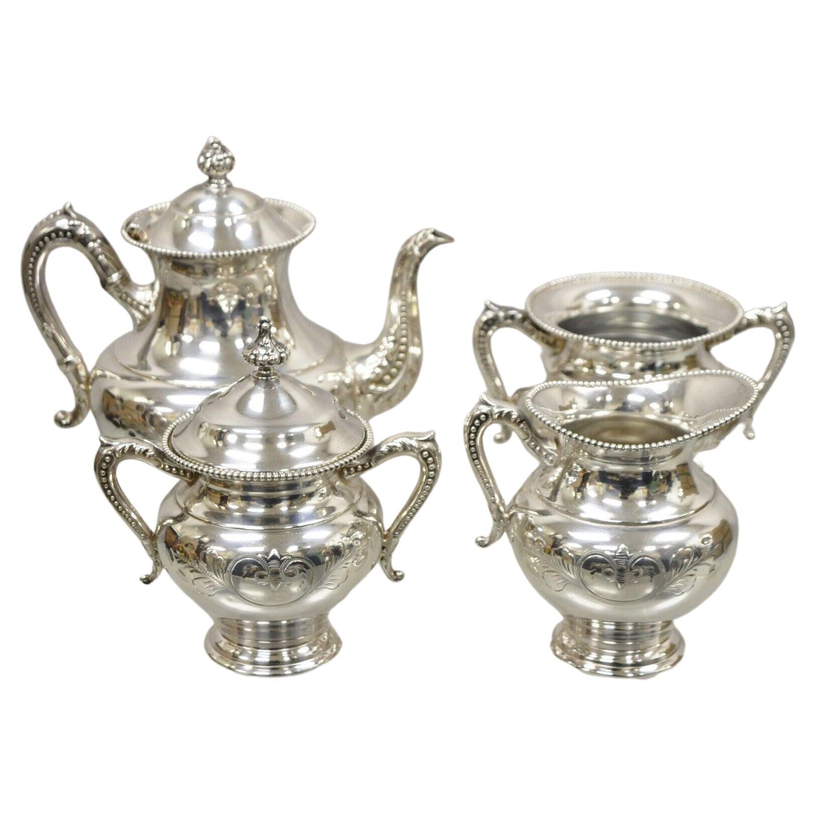 Antique Manhattan Silver Plate Co Silver Plated Tea Serving Set, 4pc Set For Sale