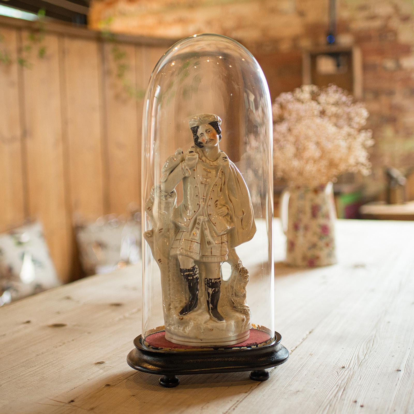 
This is an antique mantel clock dome. An English, glass over ebonised base taxidermy showcase, dating to the late Victorian period, circa 1880.

Fine Victorian example, ideal for displaying an ovoid mantel clock
Displays a desirable aged patina and
