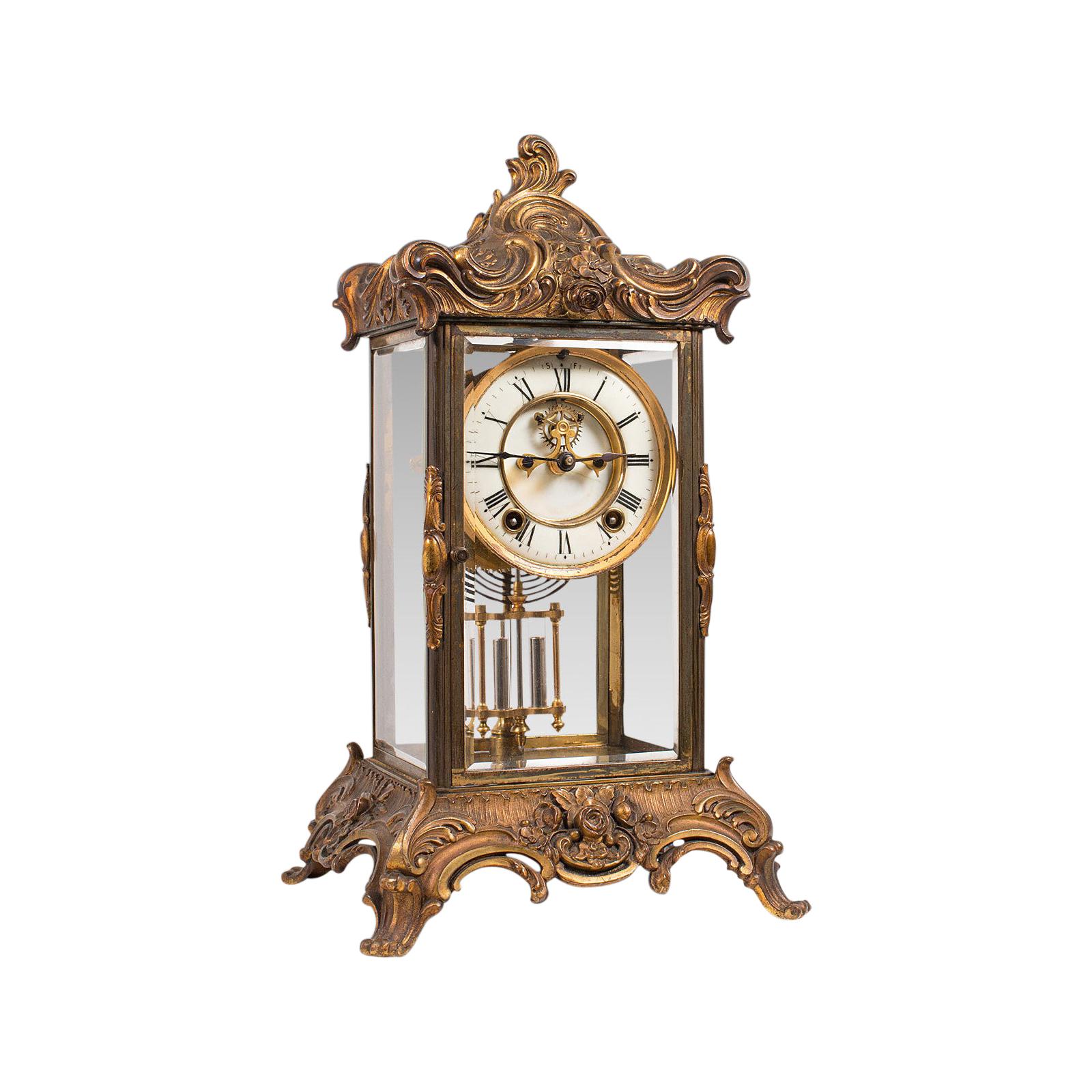 Antique Mantel Clock, French, Gilt Bronze, Ormolu, Brocot Escapement, circa 1900