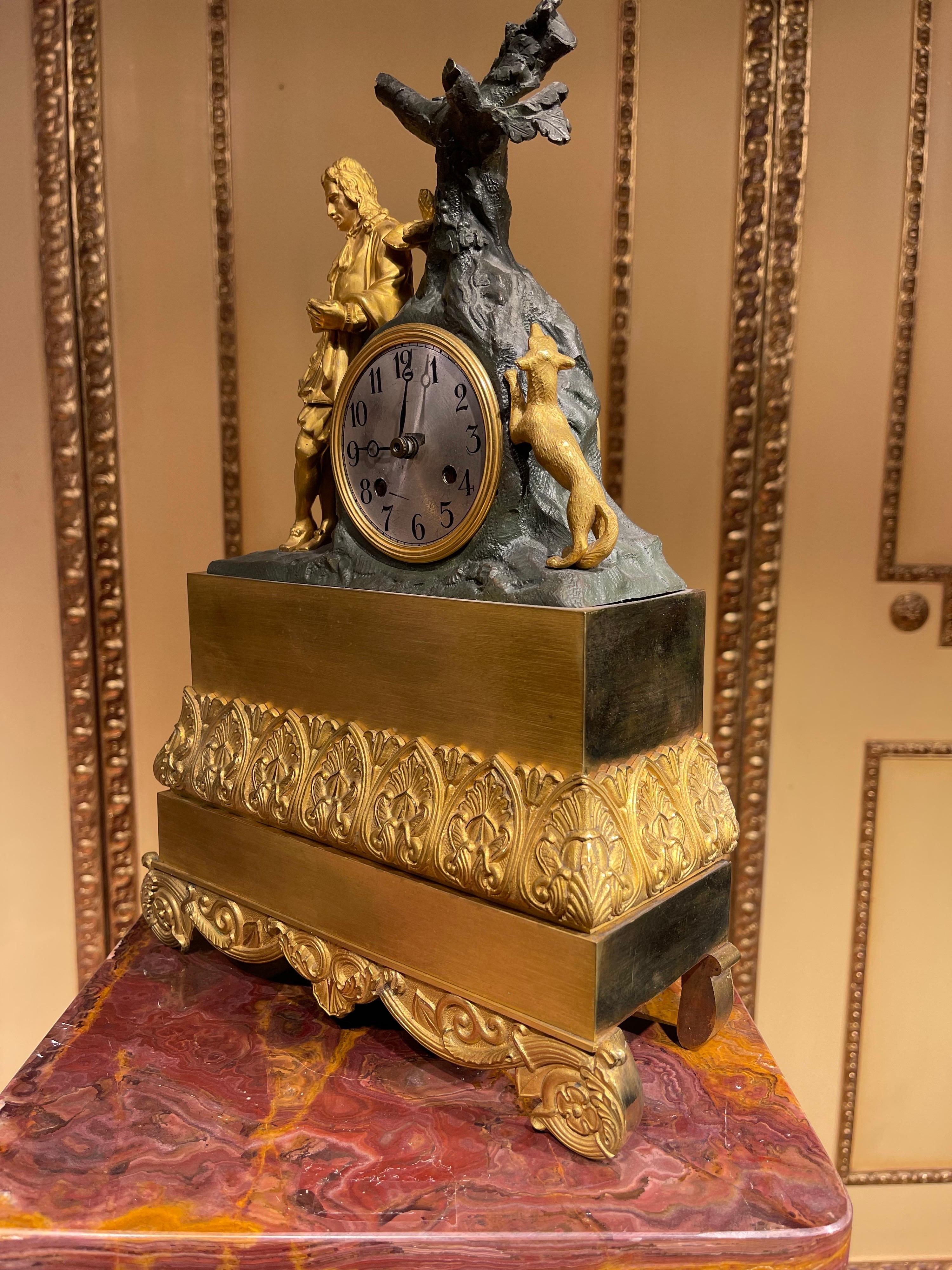 Mid-19th Century Antique Mantel Clock from around 1850, France, Fire-Gilded For Sale