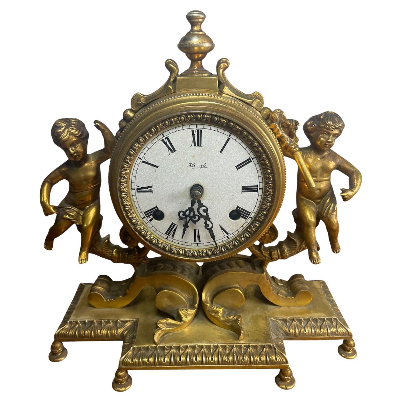 Antique Mantel Clock Querubine Gilt Bronze
