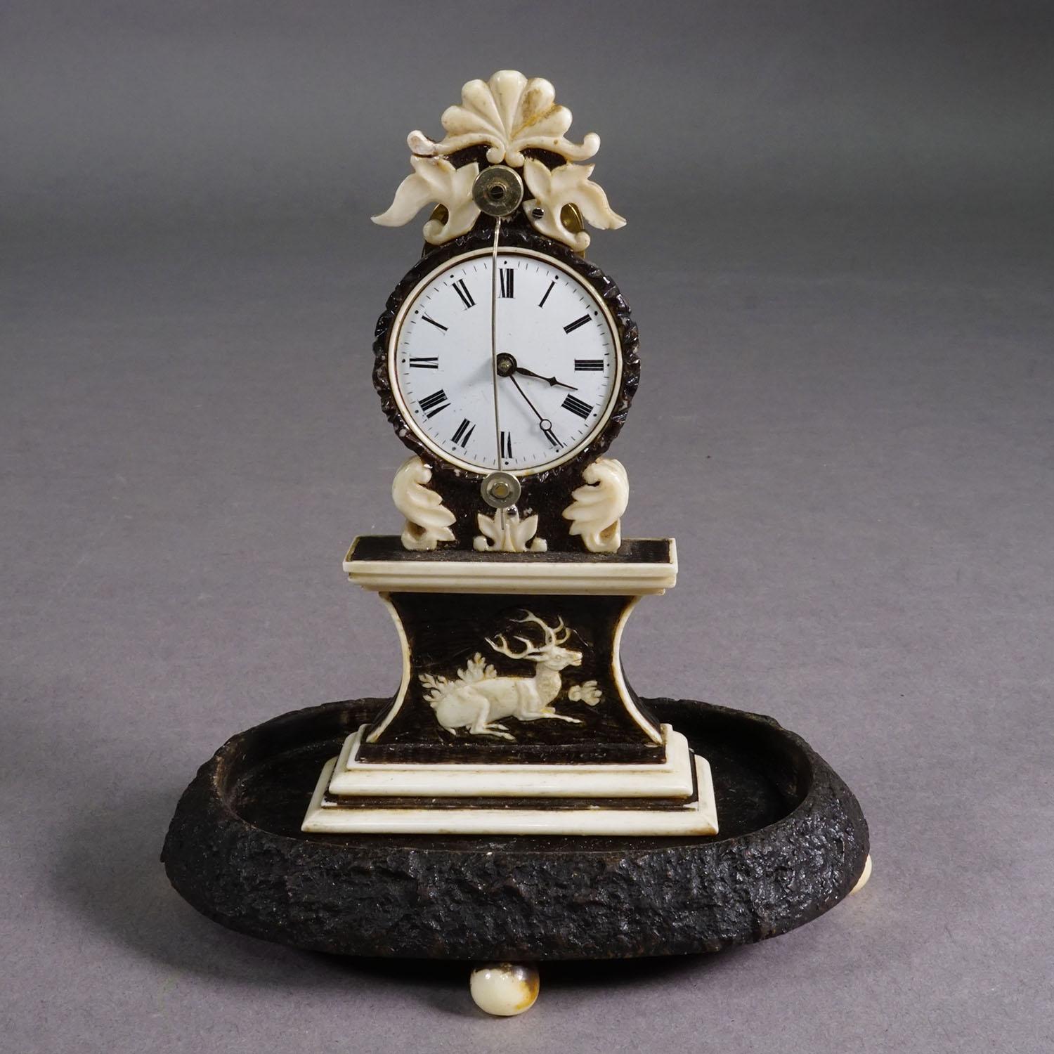 Biedermeier Antique Mantel Clock under Glass Dome, ca. 1870 For Sale