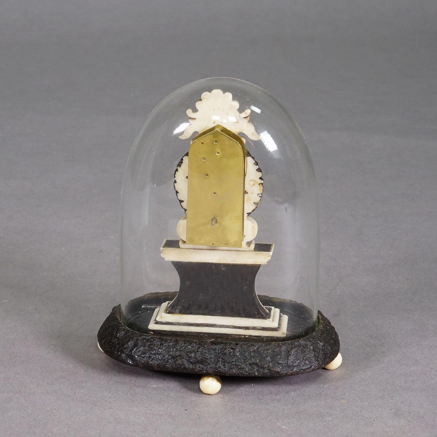 Late 19th Century Antique Mantel Clock under Glass Dome, ca. 1870 For Sale