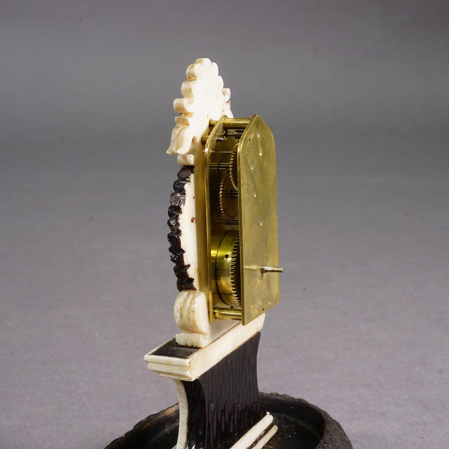Antique Mantel Clock under Glass Dome, ca. 1870 For Sale 2