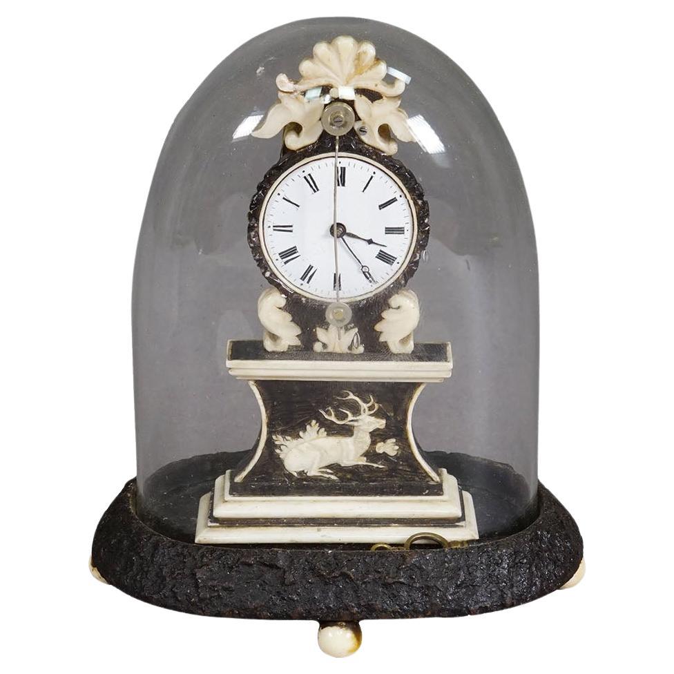 Antique Mantel Clock under Glass Dome, ca. 1870