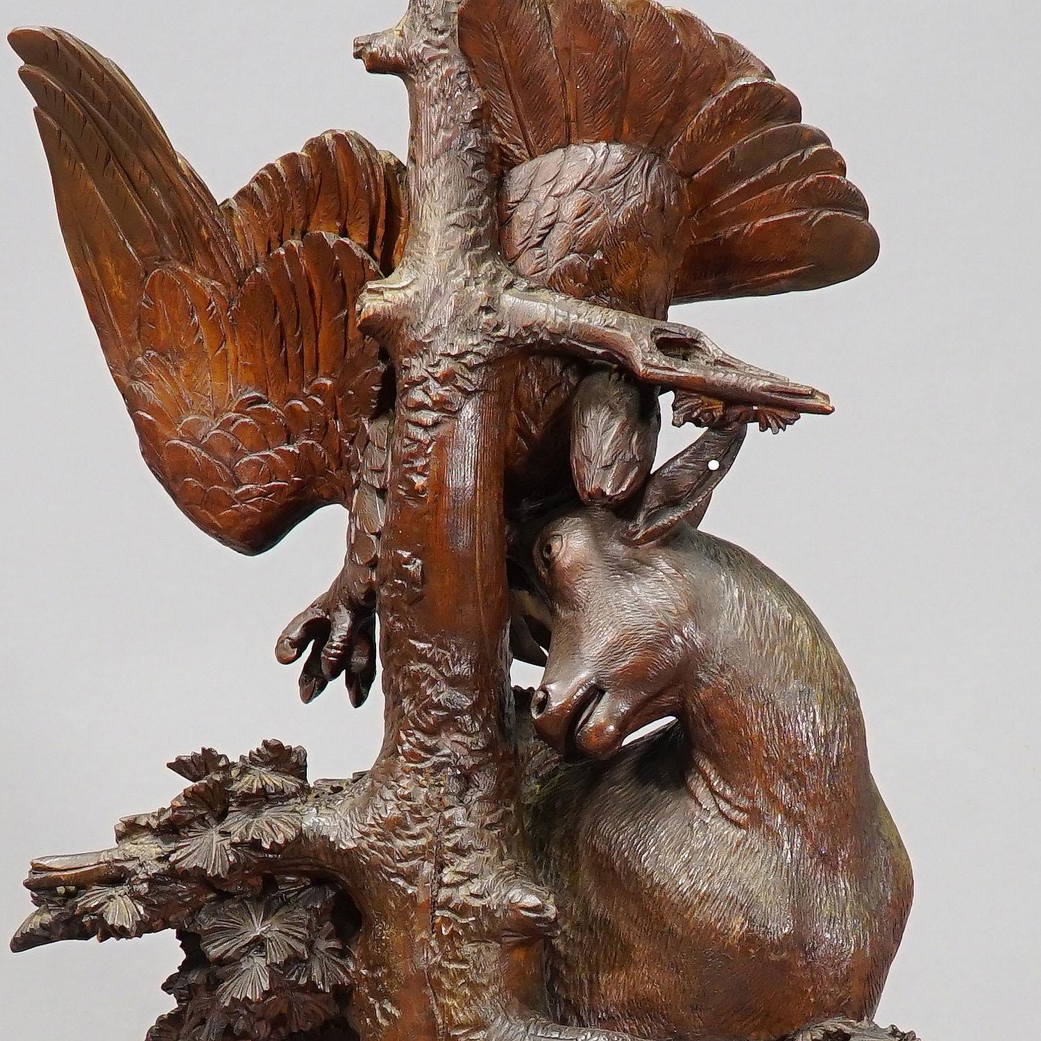 Antique Mantel Clock with Eagle and Chamois Family, ca. 1900 In Good Condition In Berghuelen, DE