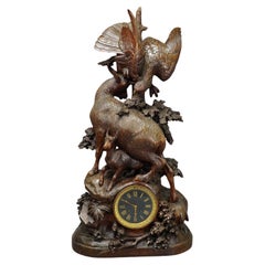 Antique Mantel Clock with Eagle and Chamois Family, ca. 1900