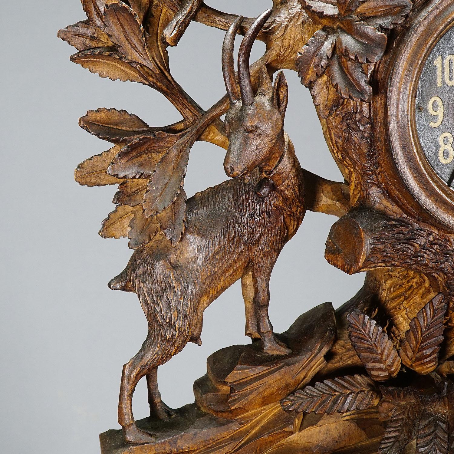 19th Century Antique Mantel Clock with Herdsman Family, Goats and Cattle For Sale