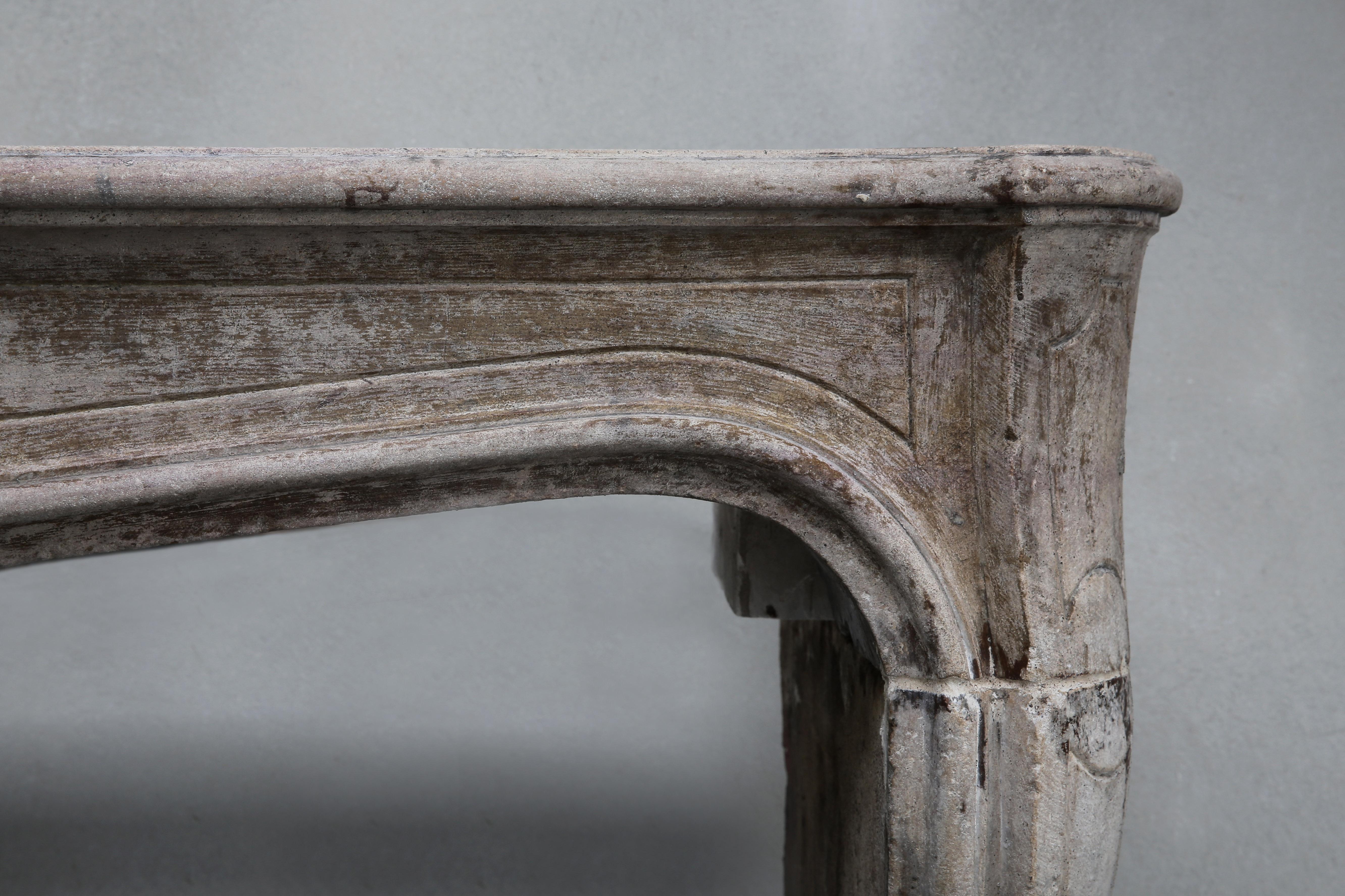 Antique Mantel Fireplace of French Limestone, 19th Century, Style of Louis XV In Good Condition In Made, NL