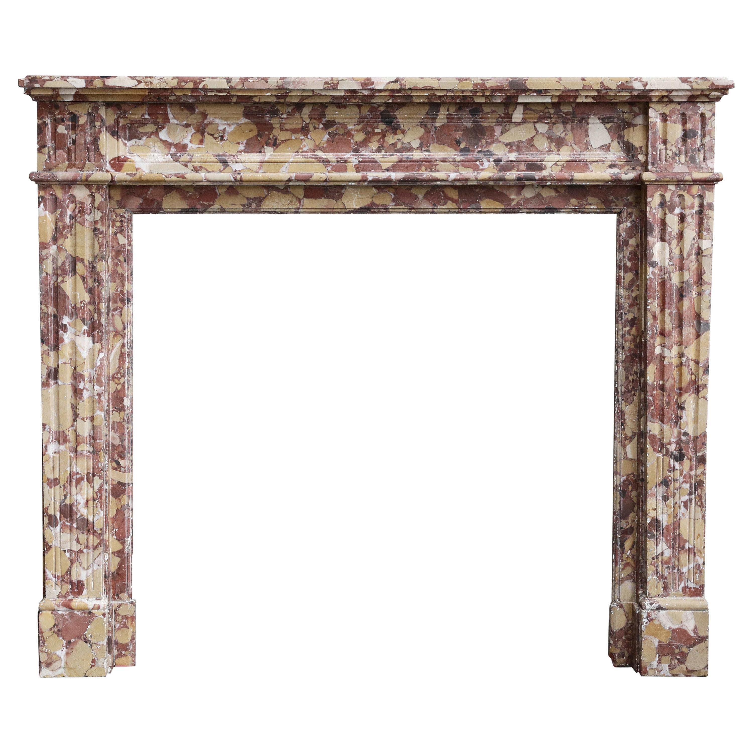 Antique Mantel from Breche d'Alep Marble of France, Louis XVI Style