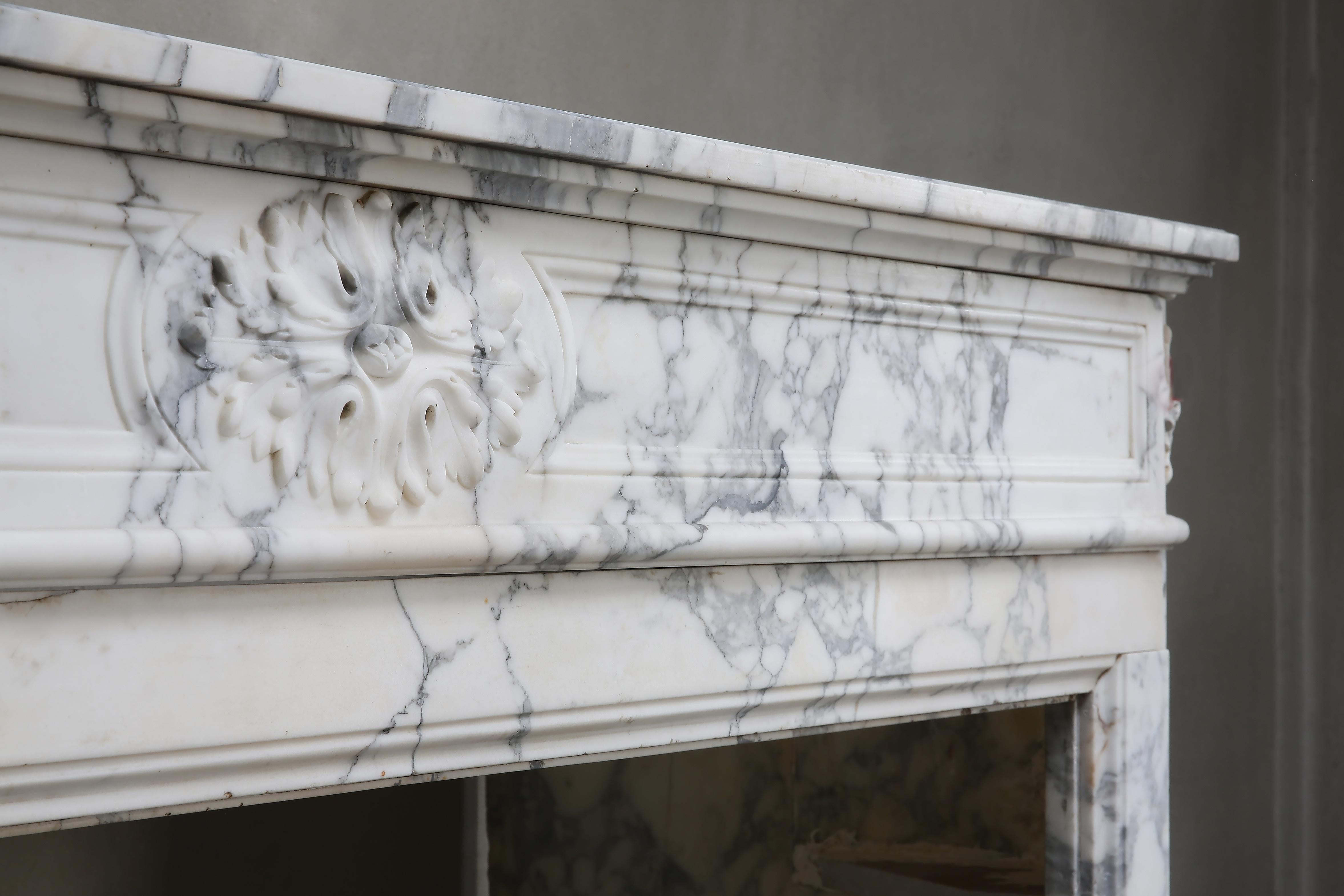 19th Century Antique Mantel of Arabescato Marble from Italy in Style of Louis XVI