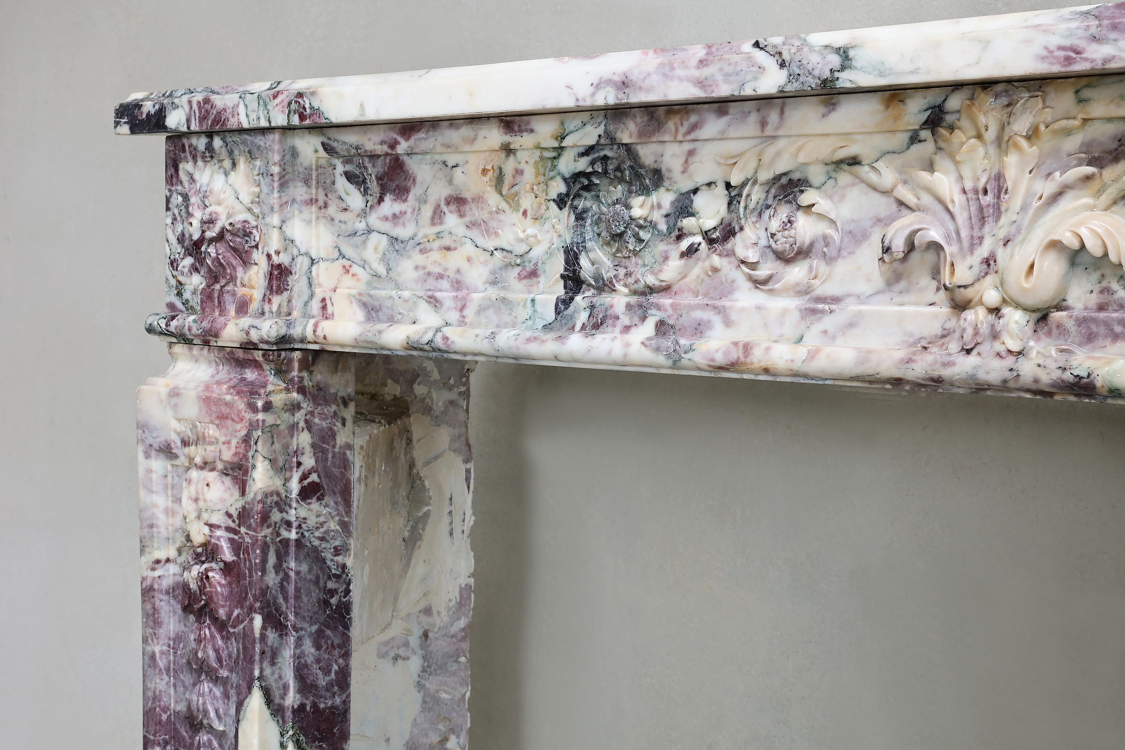 Louis XVI Antique Fireplace Mantel in Fleur de Pecher Marble For Sale