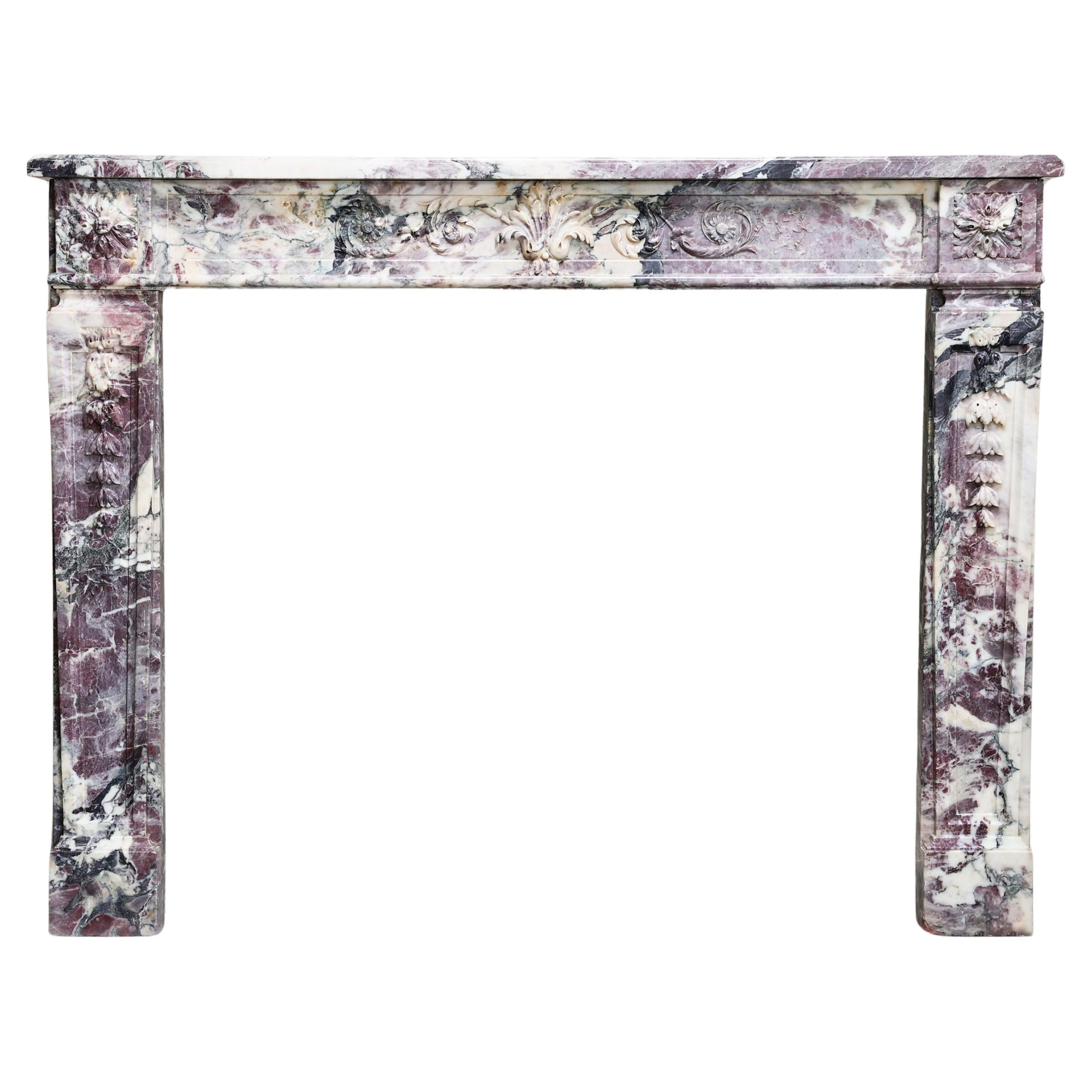 Antique Fireplace Mantel in Fleur de Pecher Marble For Sale